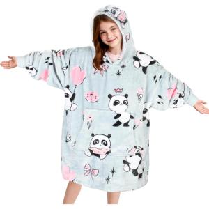 Catalonia Wearable Blanket Hoodie for Kids – Oversized Warm Cozy Hooded Blanket – Sweatshirt Blanket with Pocket & Sleeves(Girlpanda Gray)
