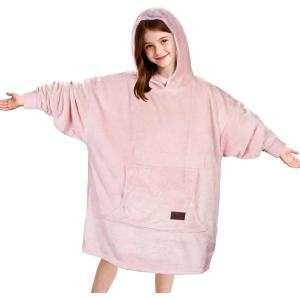 Catalonia Wearable Blanket Hoodie for Kids – Oversized Warm Cozy Hooded Blanket – Sweatshirt Blanket with Pocket & Sleeves(Pink)