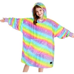 Catalonia Wearable Blanket Hoodie for Kids – Oversized Warm Cozy Hooded Blanket – Sweatshirt Blanket with Pocket & Sleeves(Rainbow)