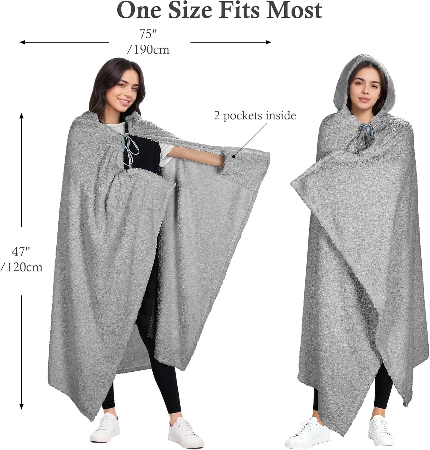 imageCatalonia Hooded Wearable Blanket Poncho for Adults Lightweight Fleece Cape with Hand Pockets Cozy Plush Wrap Gifts IdeasGrey
