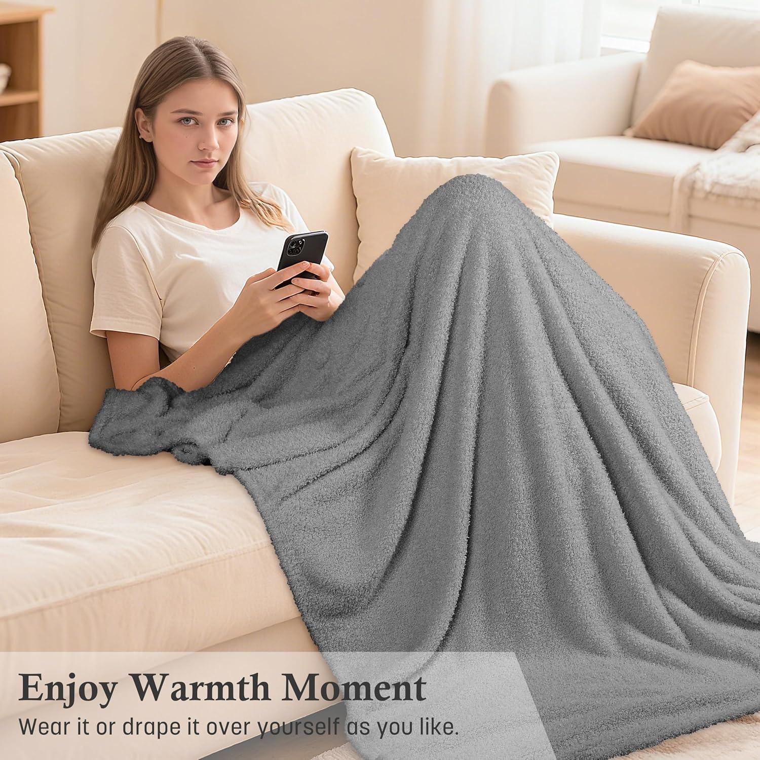 imageCatalonia Hooded Wearable Blanket Poncho for Adults Lightweight Fleece Cape with Hand Pockets Cozy Plush Wrap Gifts IdeasGrey