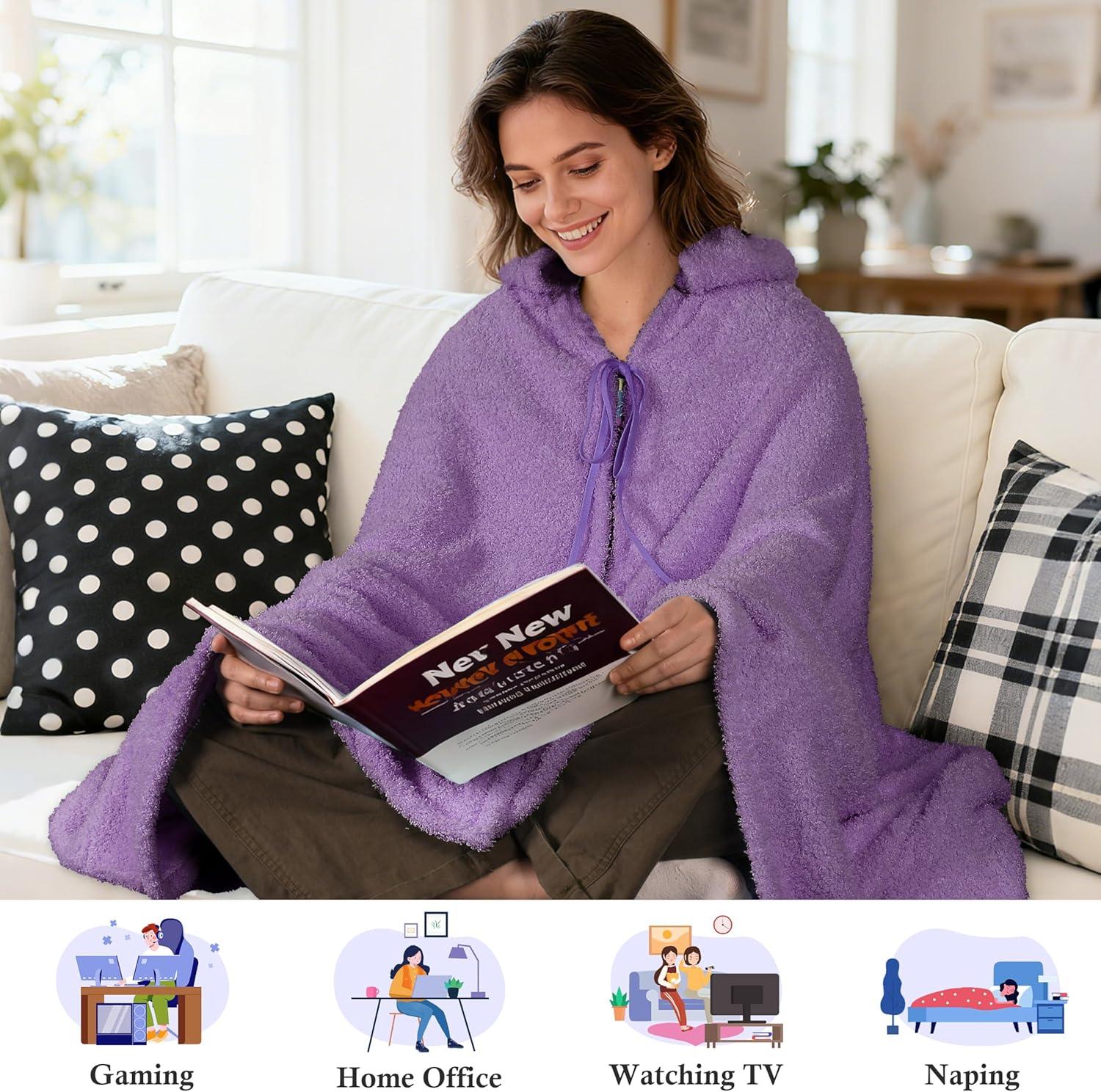 imageCatalonia Hooded Wearable Blanket Poncho for Adults Lightweight Fleece Cape with Hand Pockets Cozy Plush Wrap Gifts IdeasPurple