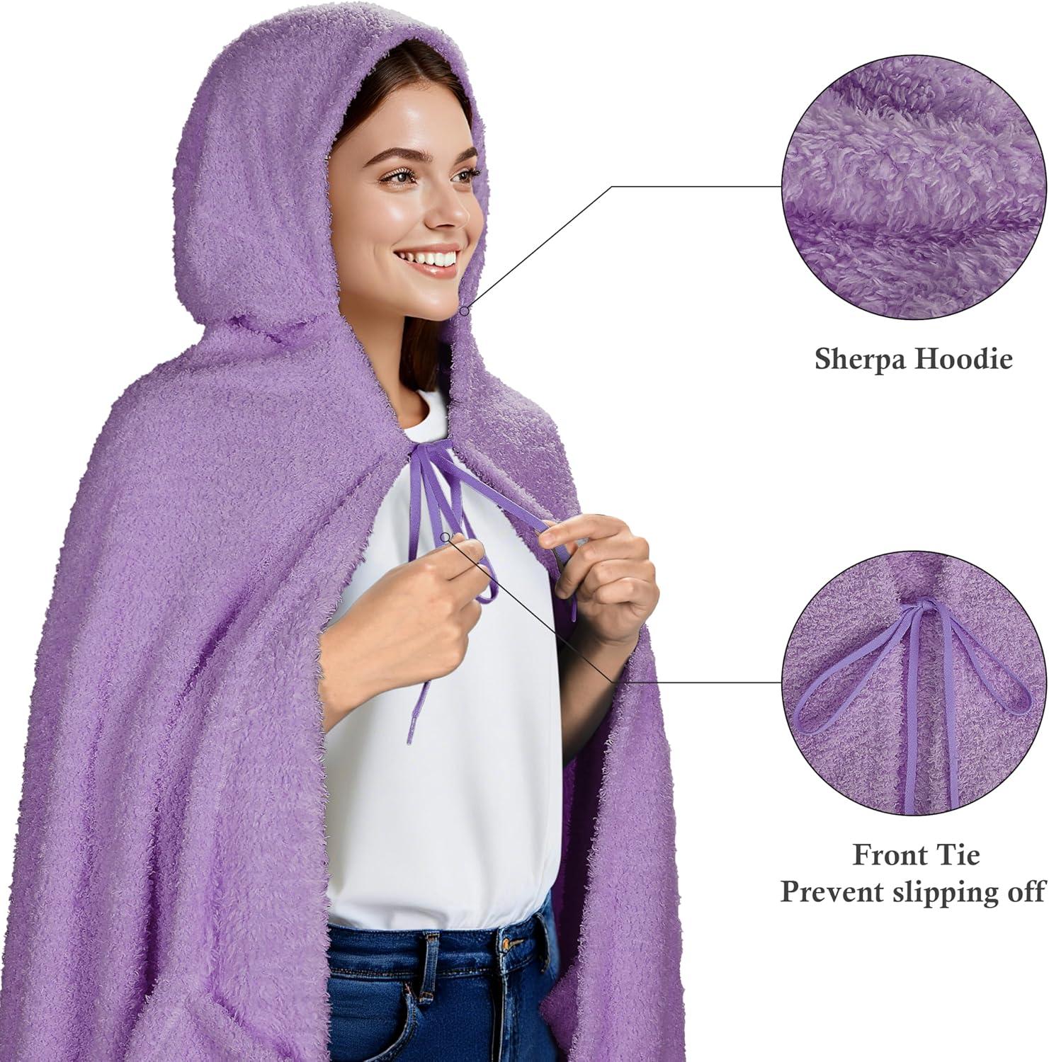 imageCatalonia Hooded Wearable Blanket Poncho for Adults Lightweight Fleece Cape with Hand Pockets Cozy Plush Wrap Gifts IdeasPurple