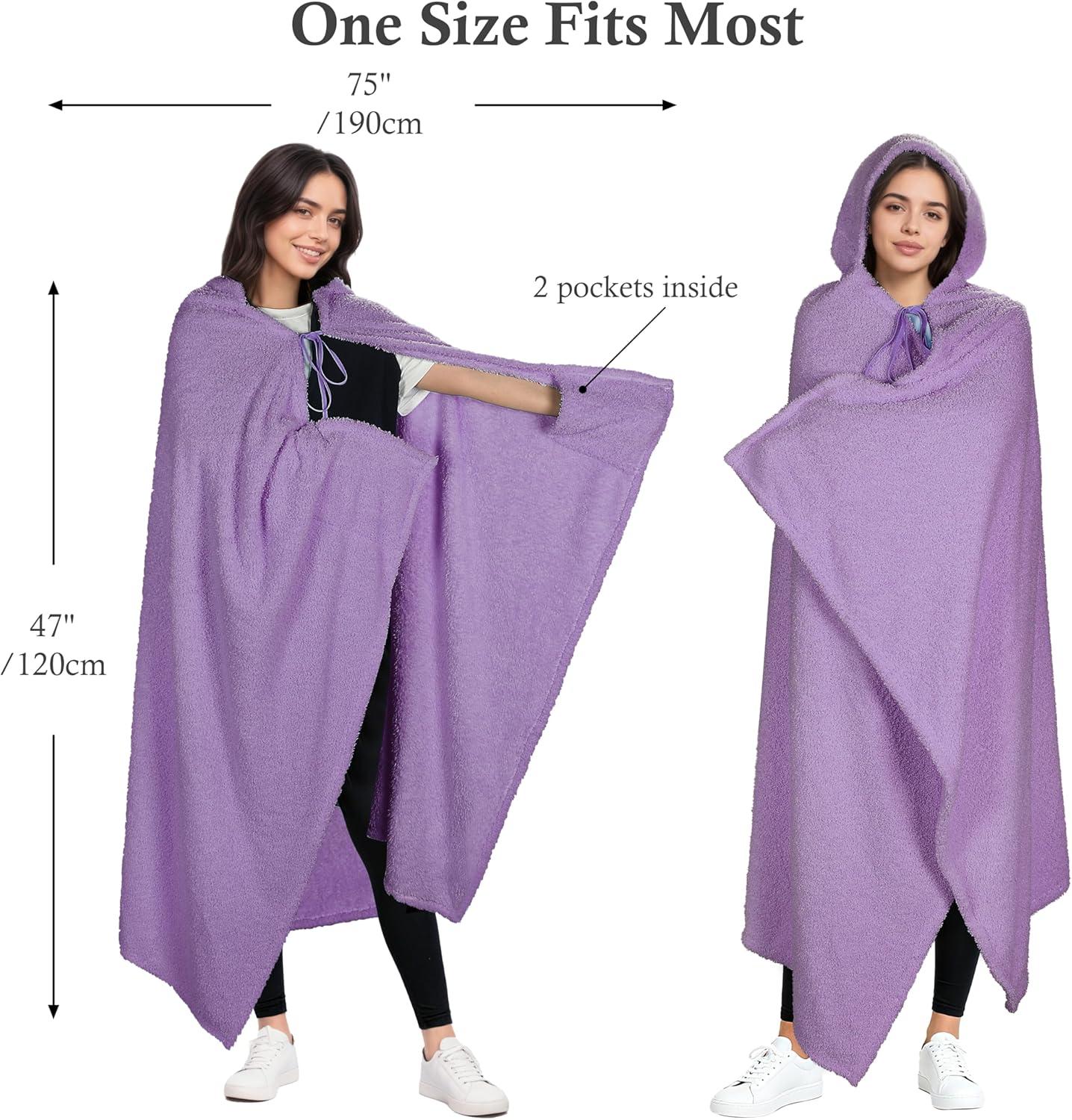 imageCatalonia Hooded Wearable Blanket Poncho for Adults Lightweight Fleece Cape with Hand Pockets Cozy Plush Wrap Gifts IdeasPurple