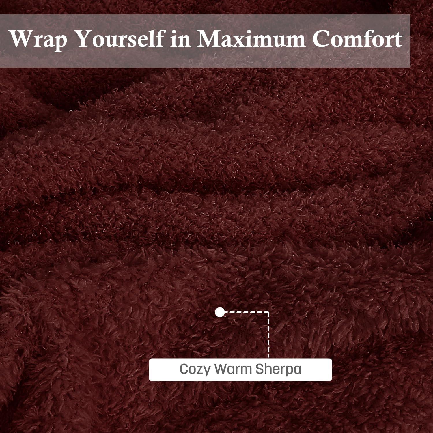 imageCatalonia Hooded Wearable Blanket Poncho for Adults Lightweight Fleece Cape with Hand Pockets Cozy Plush Wrap Gifts IdeasWine