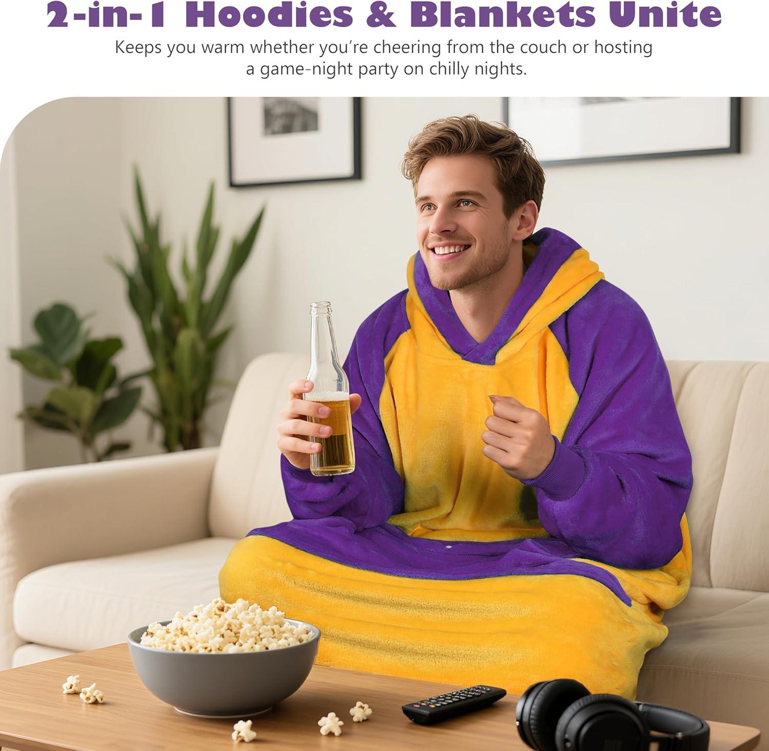 imageCatalonia Oversized Blanket Hoodie Sweatshirt Fleece Pullover with Large Front Pocket for Adults Men WomenPurple and Gold Sportsankle Length
