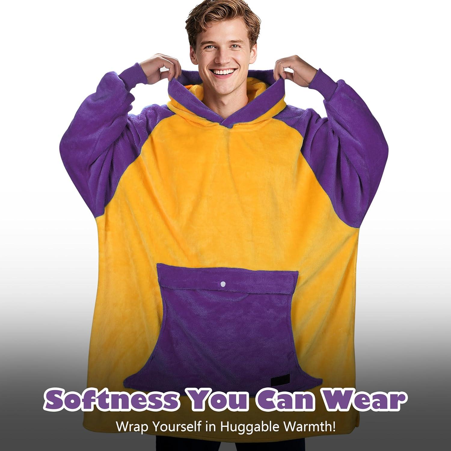 imageCatalonia Oversized Blanket Hoodie Sweatshirt Fleece Pullover with Large Front Pocket for Adults Men WomenPurple and Gold Sportsankle Length