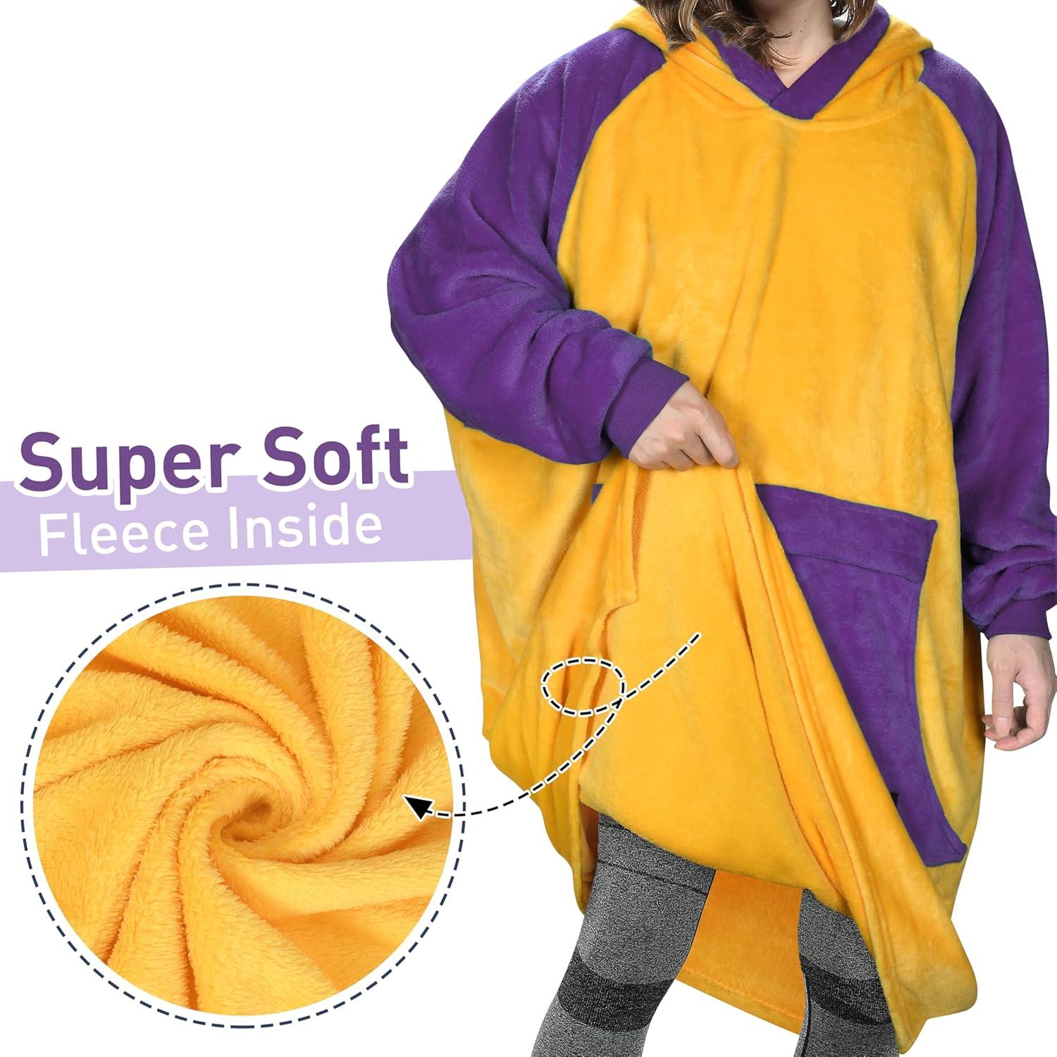 imageCatalonia Oversized Blanket Hoodie Sweatshirt Fleece Pullover with Large Front Pocket for Adults Men WomenPurple and Gold Sportsankle Length