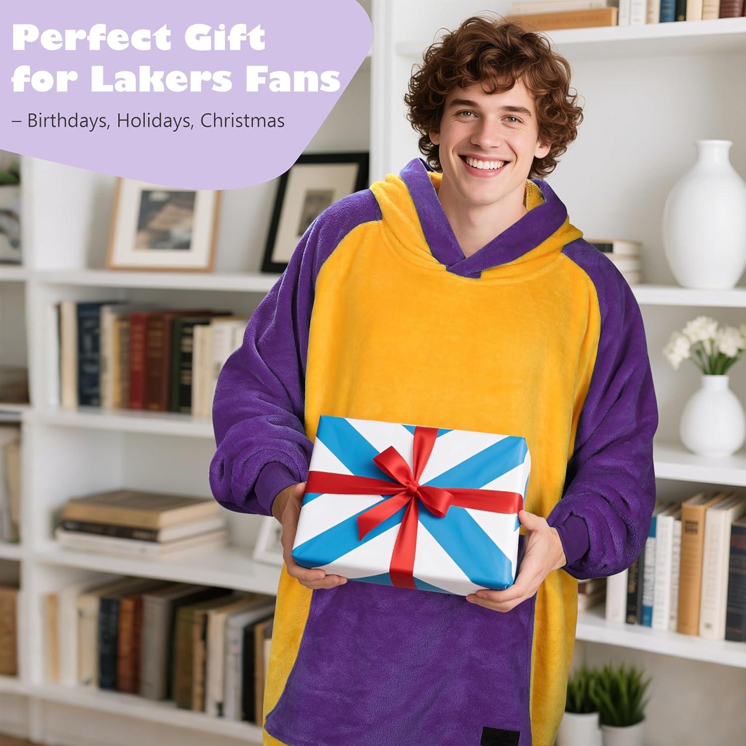 imageCatalonia Oversized Blanket Hoodie Sweatshirt Fleece Pullover with Large Front Pocket for Adults Men WomenPurple and Gold Sportsankle Length