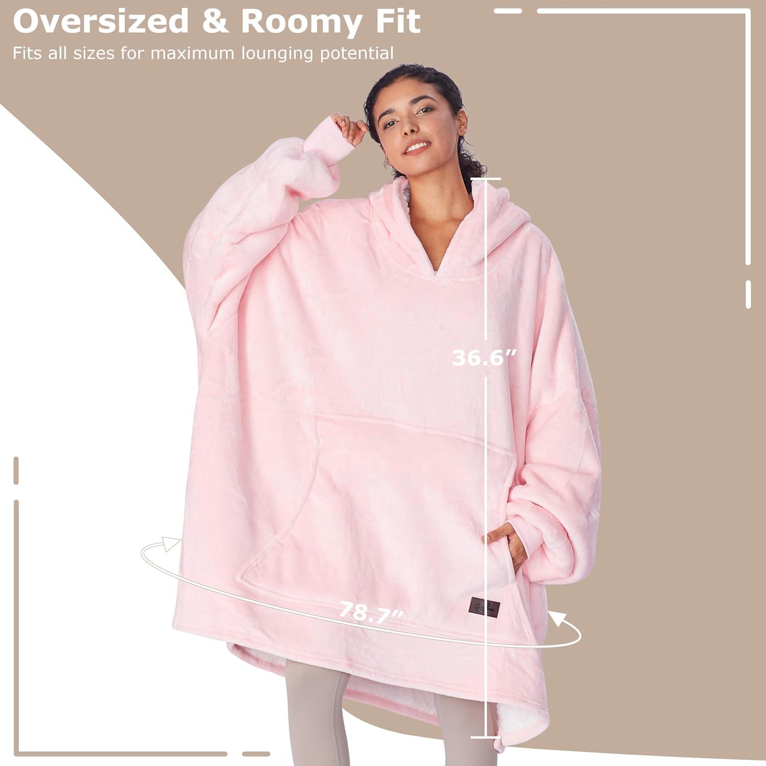 imageCatalonia Oversized Blanket Hoodie Sweatshirt Wearable Sherpa Blanket Pullover Gift for HerPink