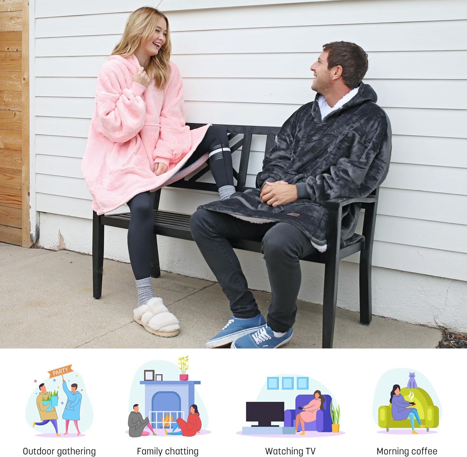 imageCatalonia Oversized Blanket Hoodie Sweatshirt Wearable Sherpa Blanket Pullover Gift for HerPink