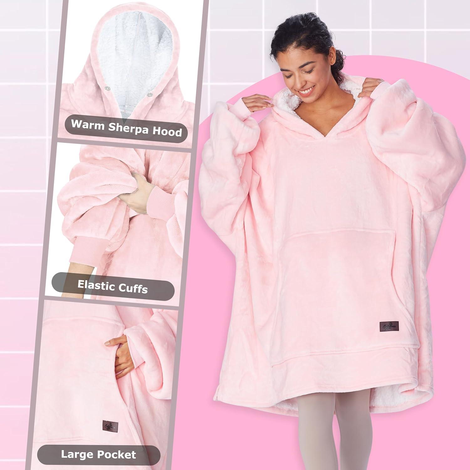 imageCatalonia Oversized Blanket Hoodie Sweatshirt Wearable Sherpa Blanket Pullover Gift for HerPink