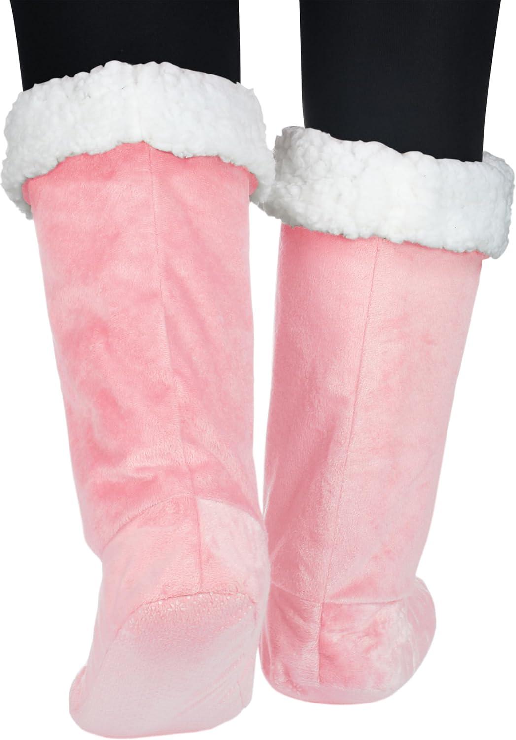 imageCatalonia Sherpa Slipper Socks for WomenWinter Indoor Home Non Skid BootiesSoftWarmFluffyPink