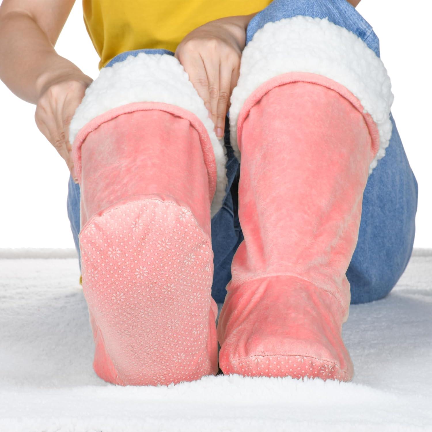 imageCatalonia Sherpa Slipper Socks for WomenWinter Indoor Home Non Skid BootiesSoftWarmFluffyPink