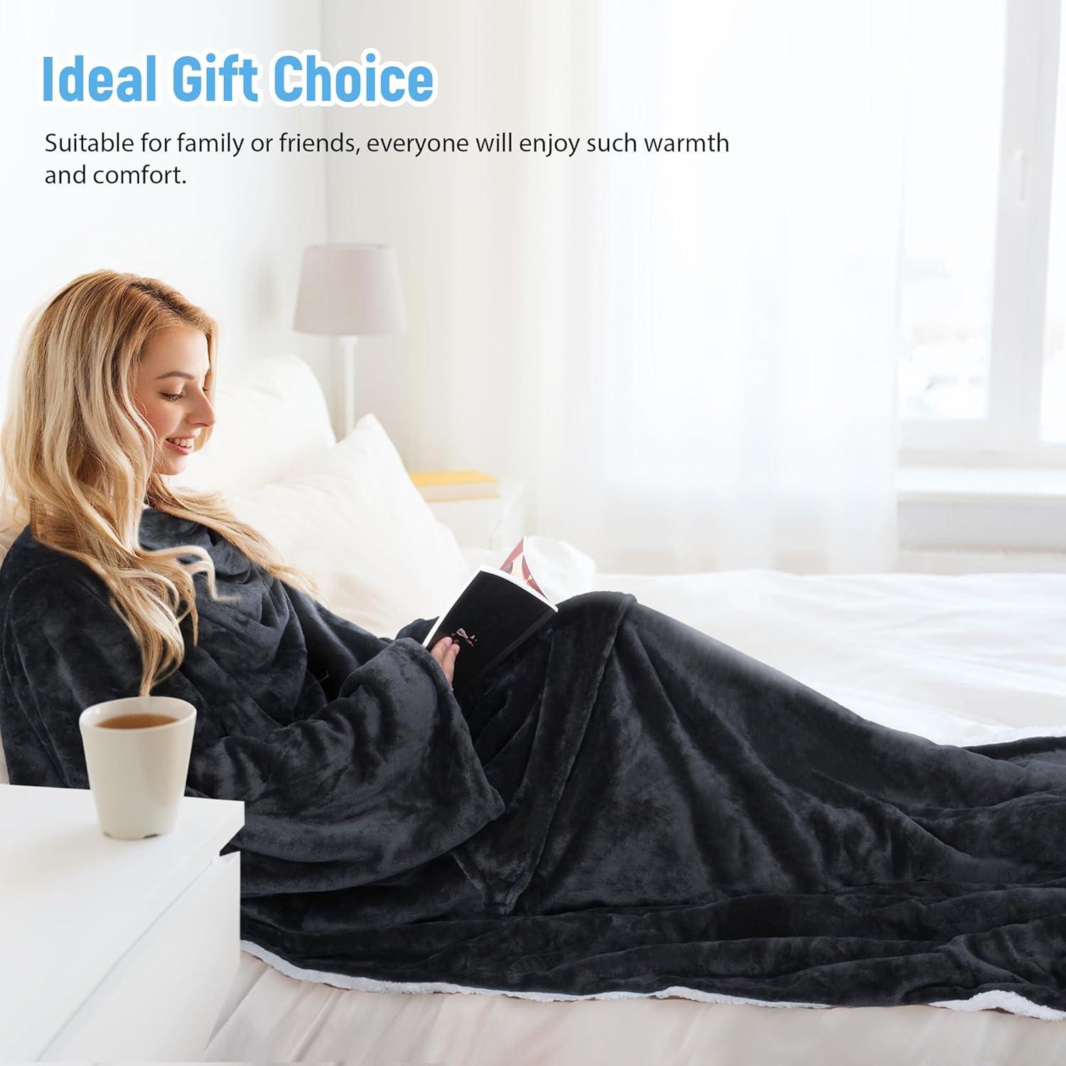 imageCatalonia Sherpa Wearable Blanket with Sleeves ArmsBlack