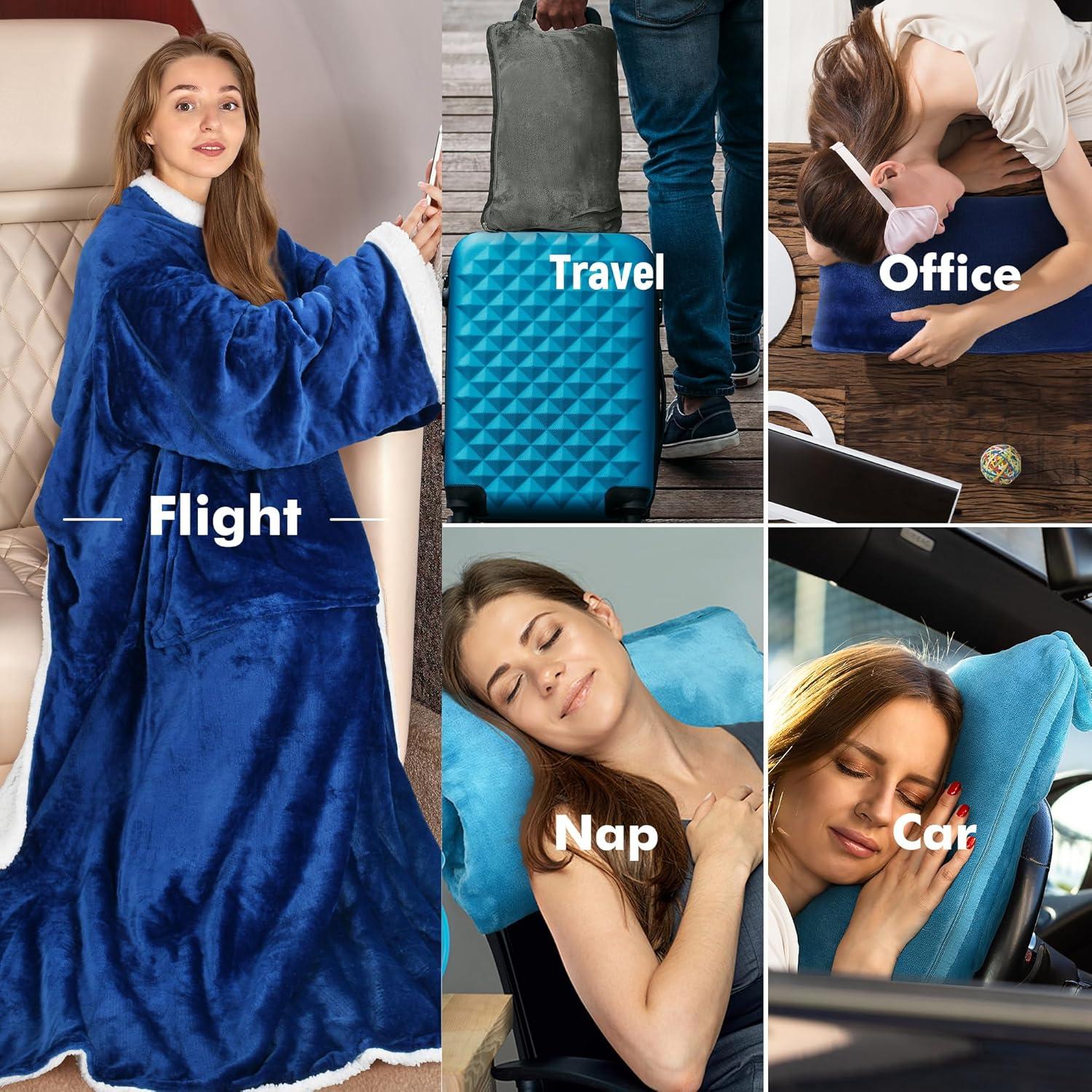 imageCatalonia Sherpa Wearable Blanket with Sleeves ArmsBlue