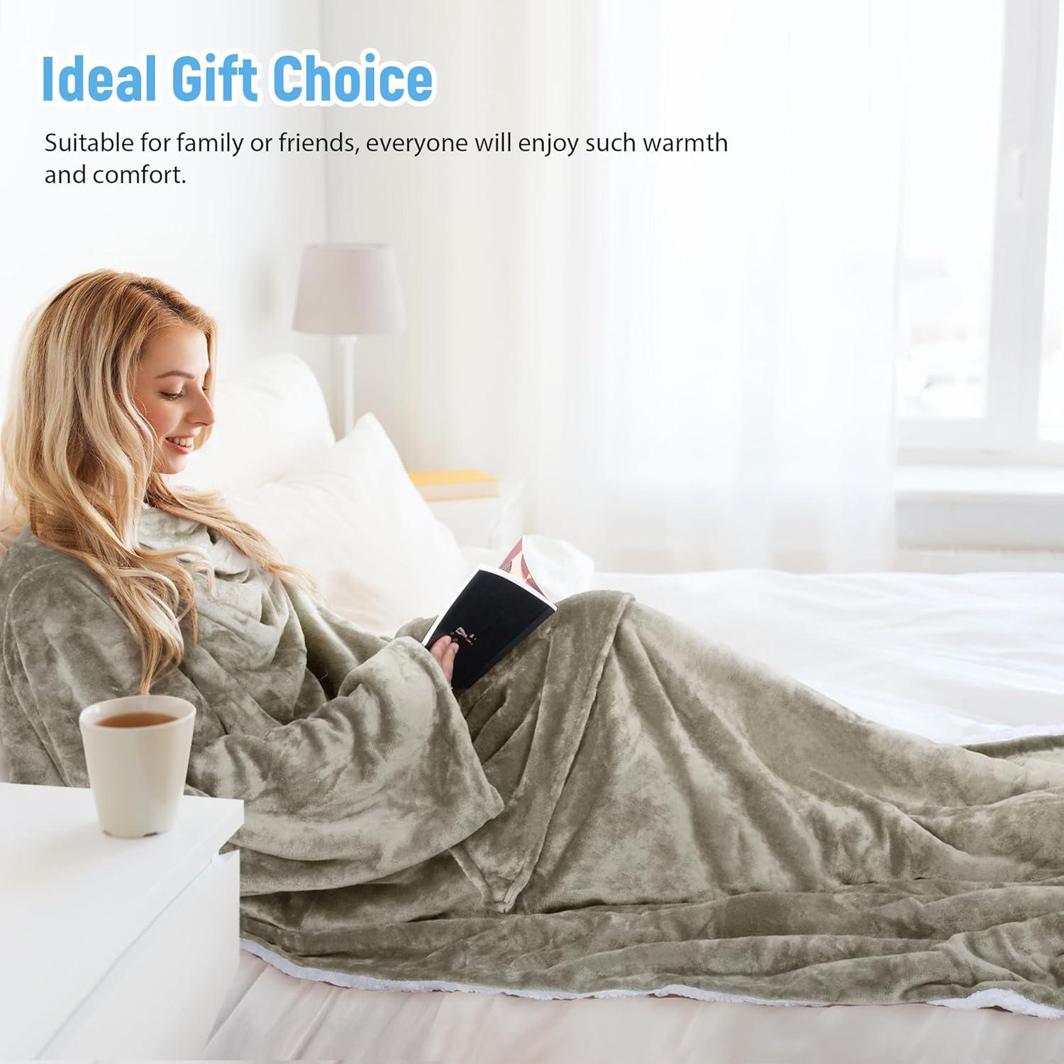 imageCatalonia Sherpa Wearable Blanket with Sleeves ArmsCamel