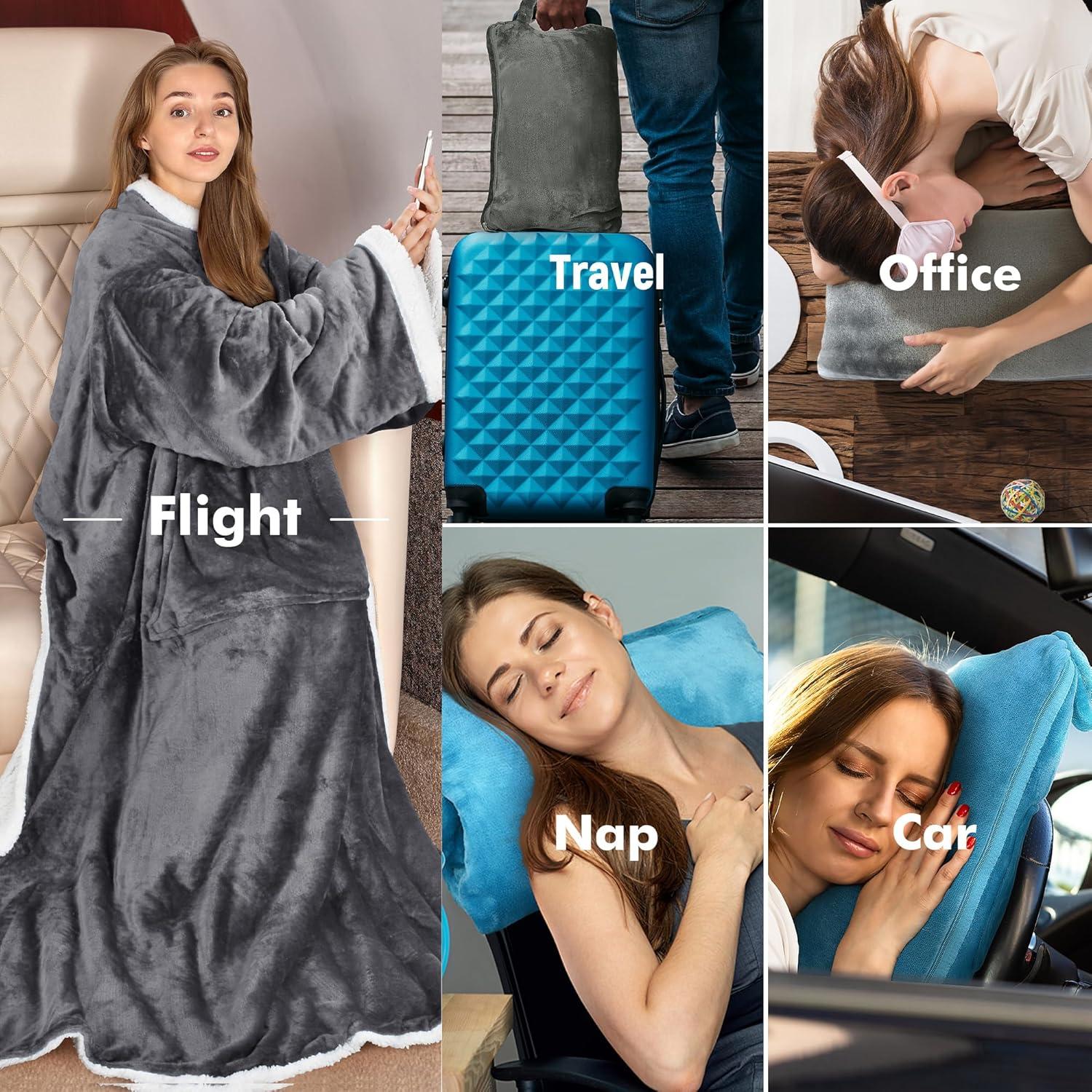imageCatalonia Sherpa Wearable Blanket with Sleeves ArmsGray