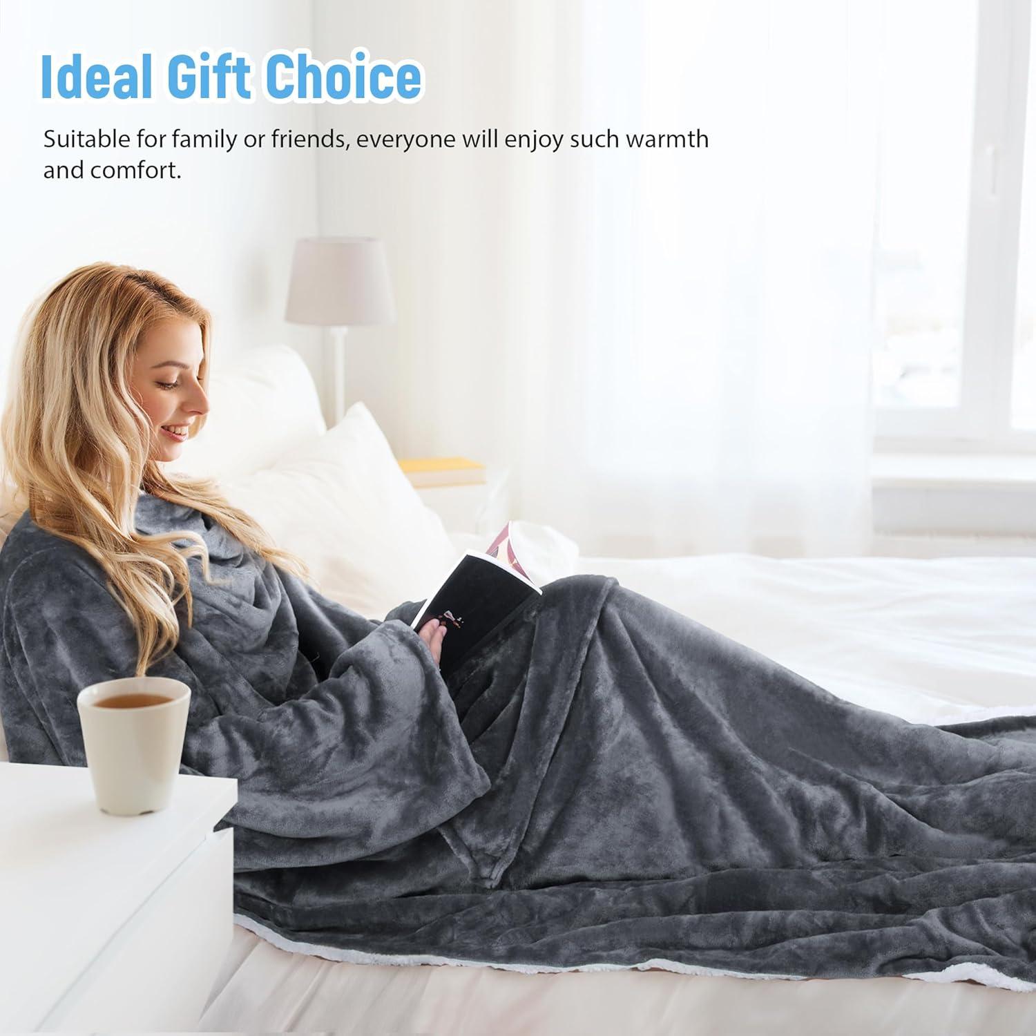 imageCatalonia Sherpa Wearable Blanket with Sleeves ArmsGray