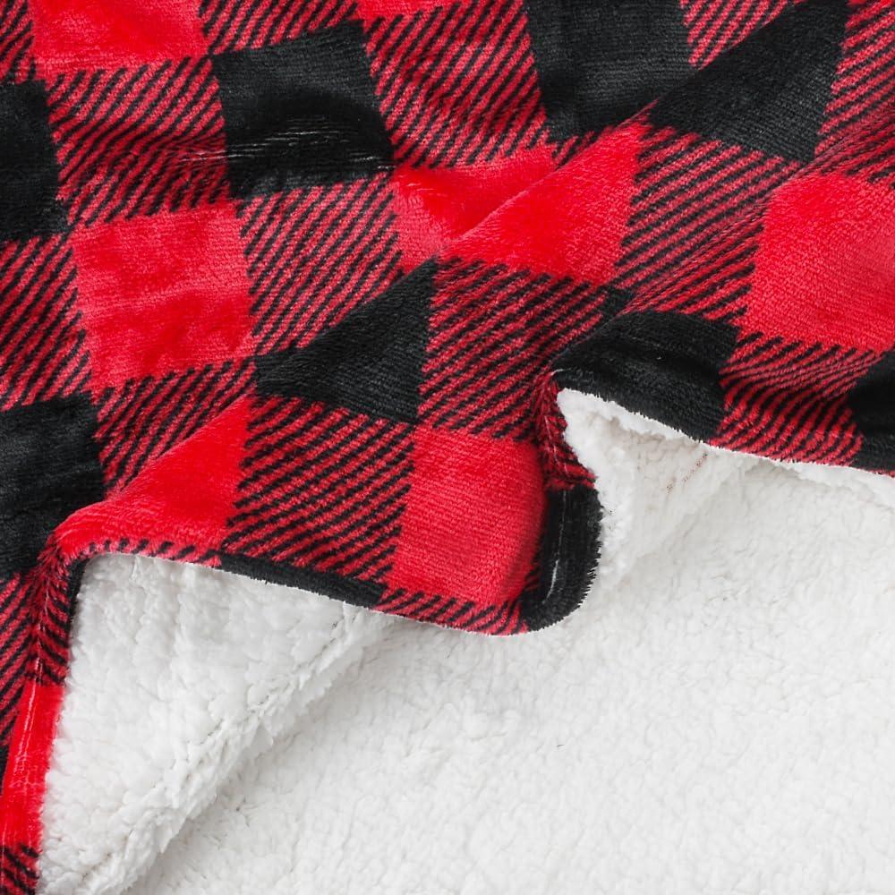 imageCatalonia Sherpa Wearable Blanket with Sleeves ArmsPlaid Red