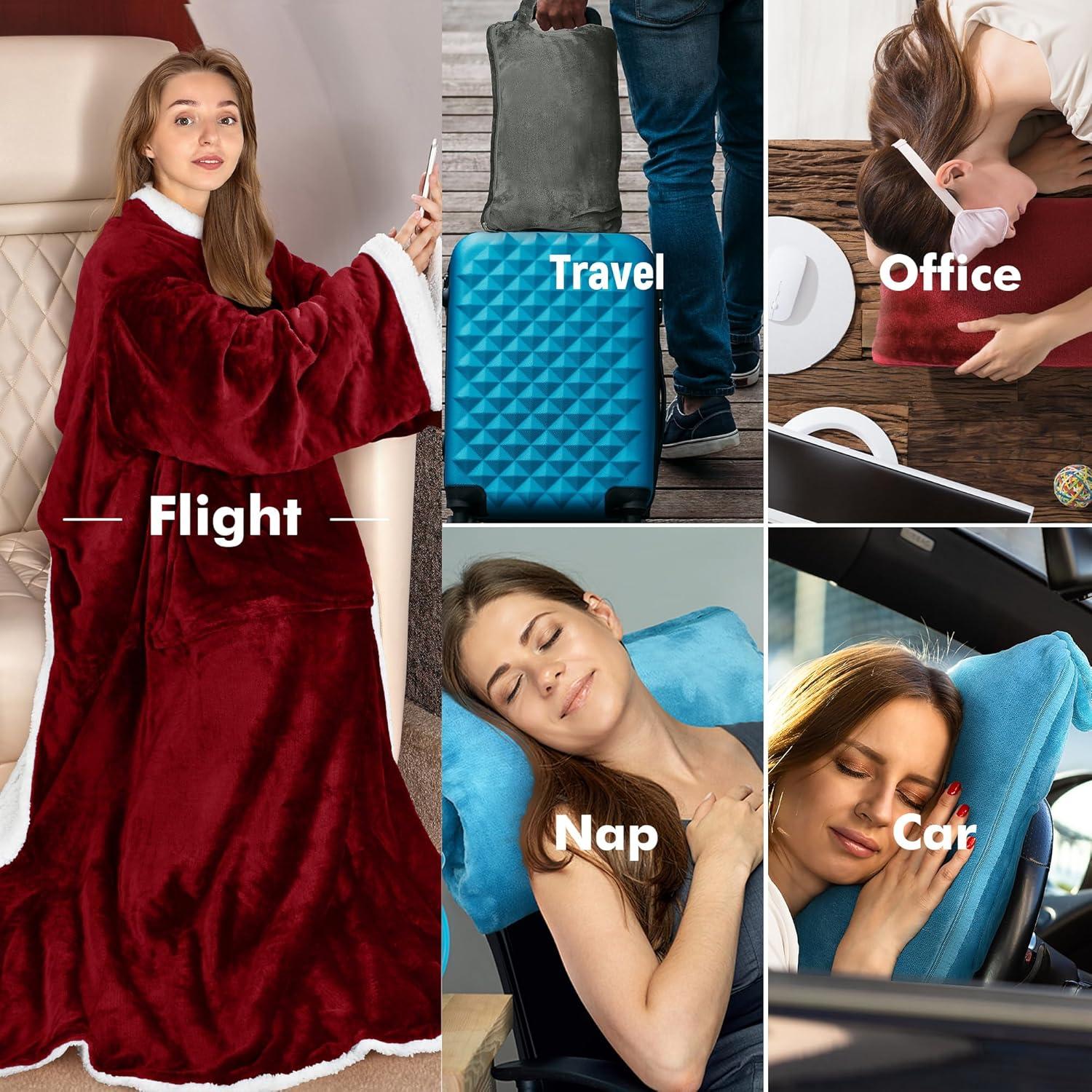 imageCatalonia Sherpa Wearable Blanket with Sleeves ArmsWine