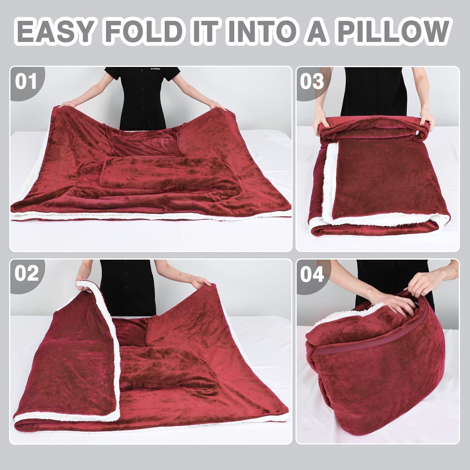 imageCatalonia Sherpa Wearable Blanket with Sleeves ArmsWine