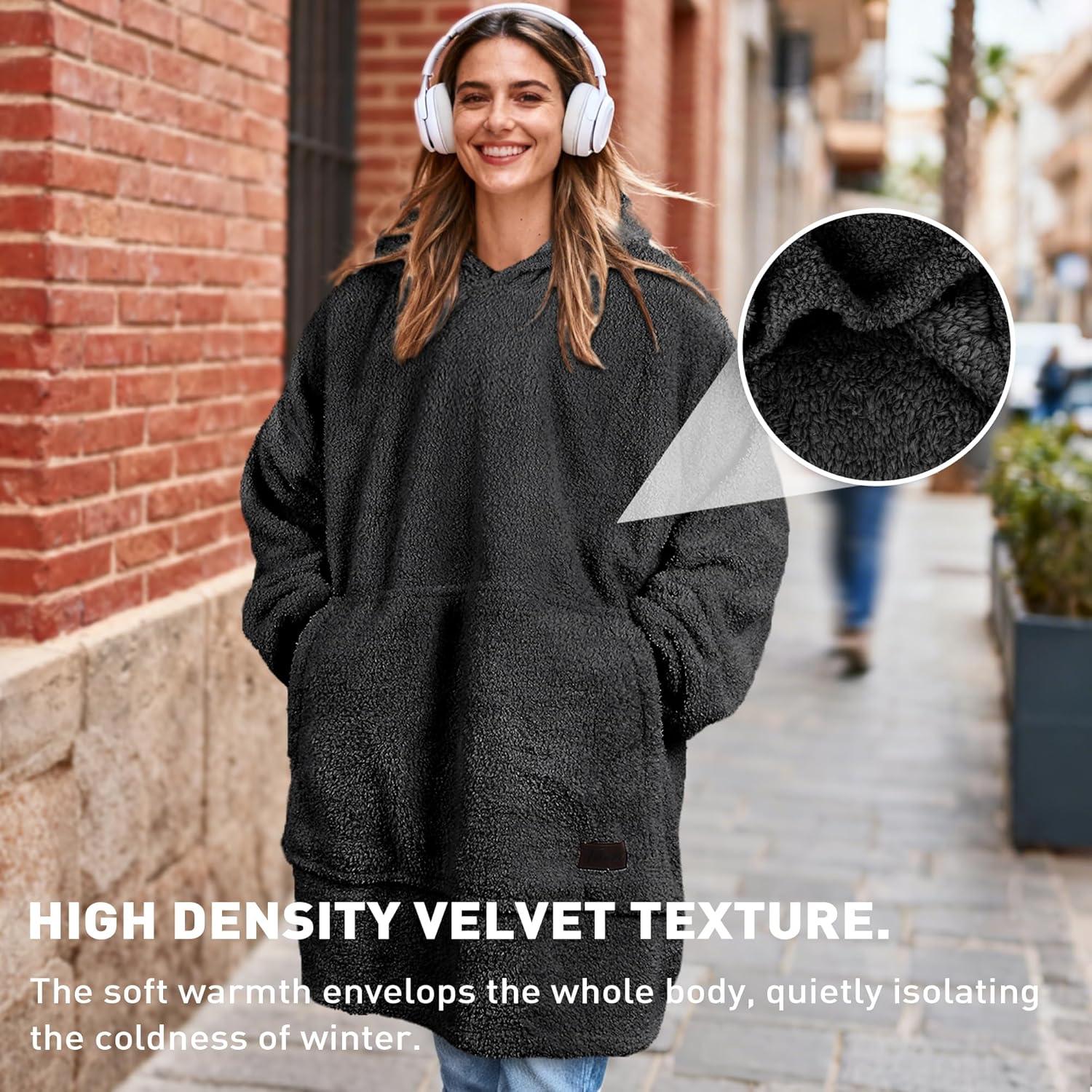 imageCatalonia Wearable Blanket Hoodie Oversized Hoodie Blanket Sweatshirt Blanket for Women Men AdultsBlack