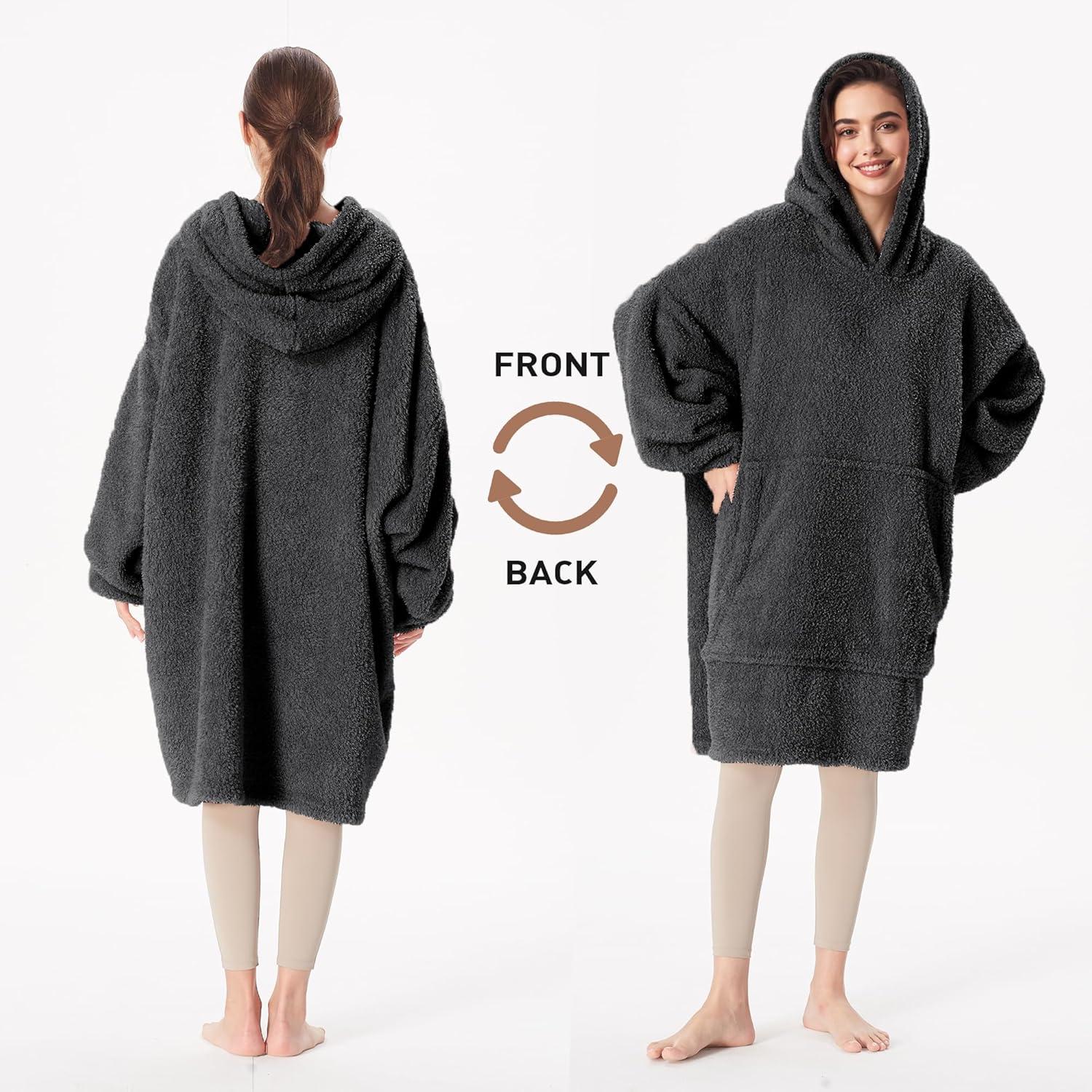 imageCatalonia Wearable Blanket Hoodie Oversized Hoodie Blanket Sweatshirt Blanket for Women Men AdultsBlack