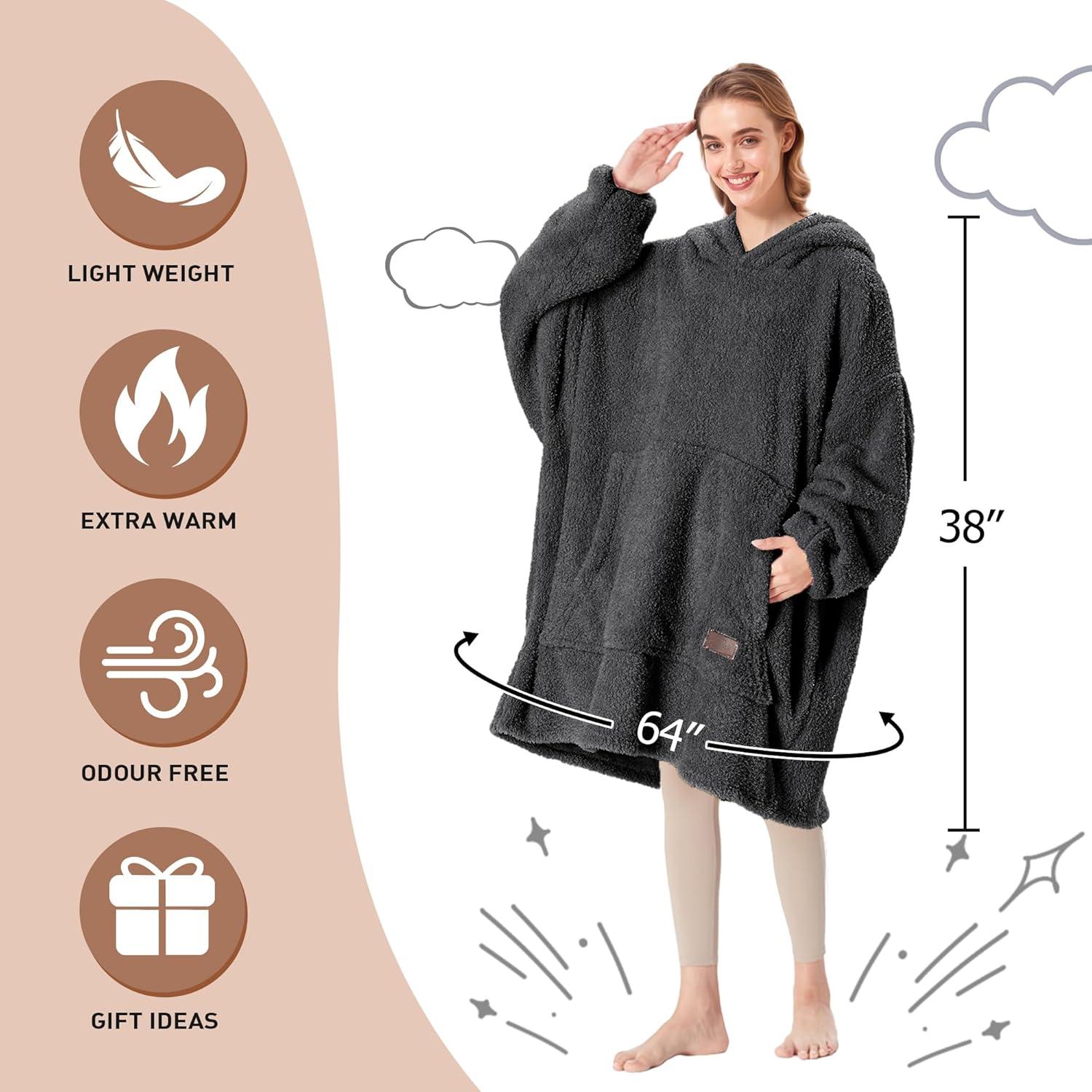 imageCatalonia Wearable Blanket Hoodie Oversized Hoodie Blanket Sweatshirt Blanket for Women Men AdultsBlack