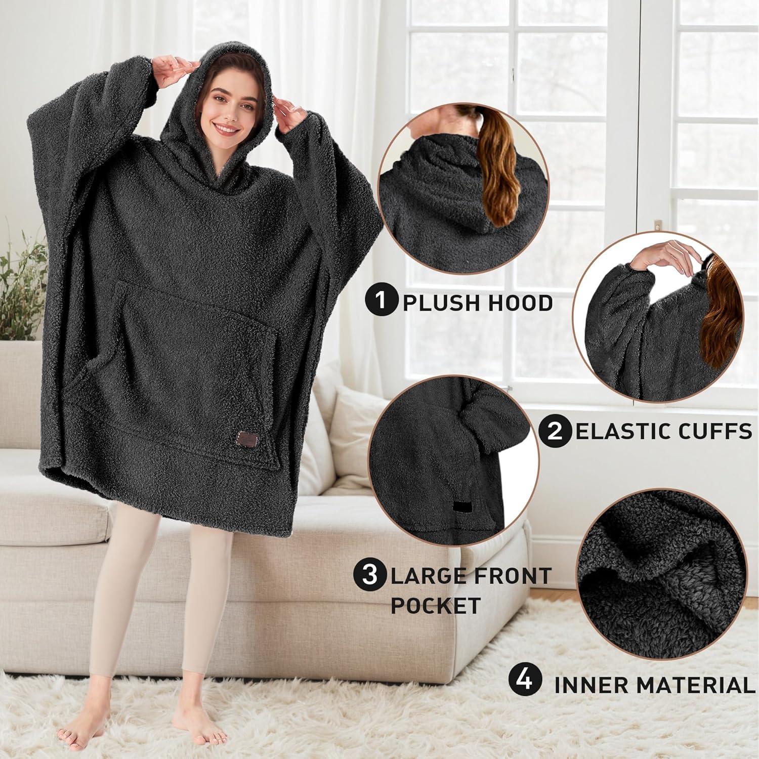imageCatalonia Wearable Blanket Hoodie Oversized Hoodie Blanket Sweatshirt Blanket for Women Men AdultsBlack