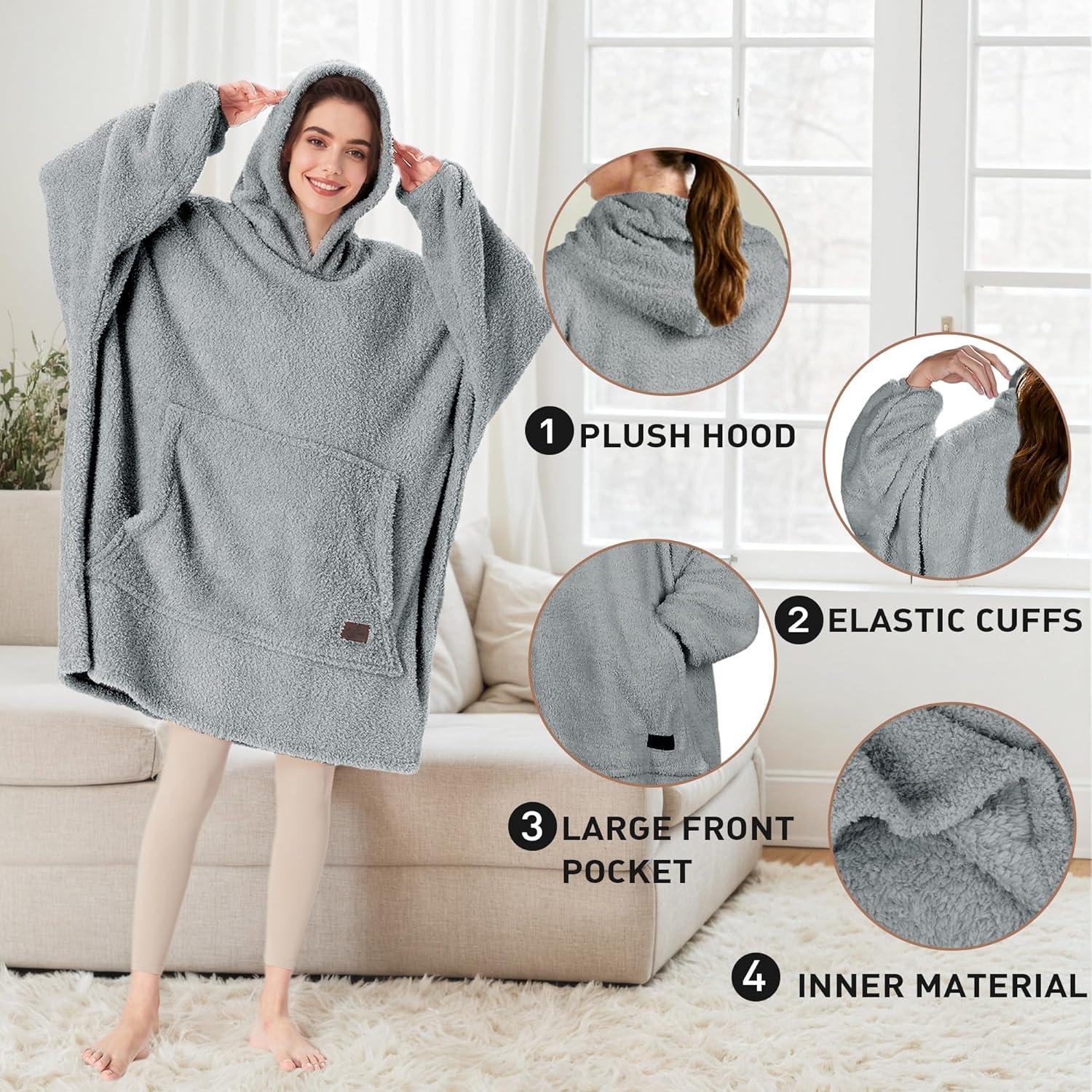 imageCatalonia Wearable Blanket Hoodie Oversized Hoodie Blanket Sweatshirt Blanket for Women Men AdultsGray
