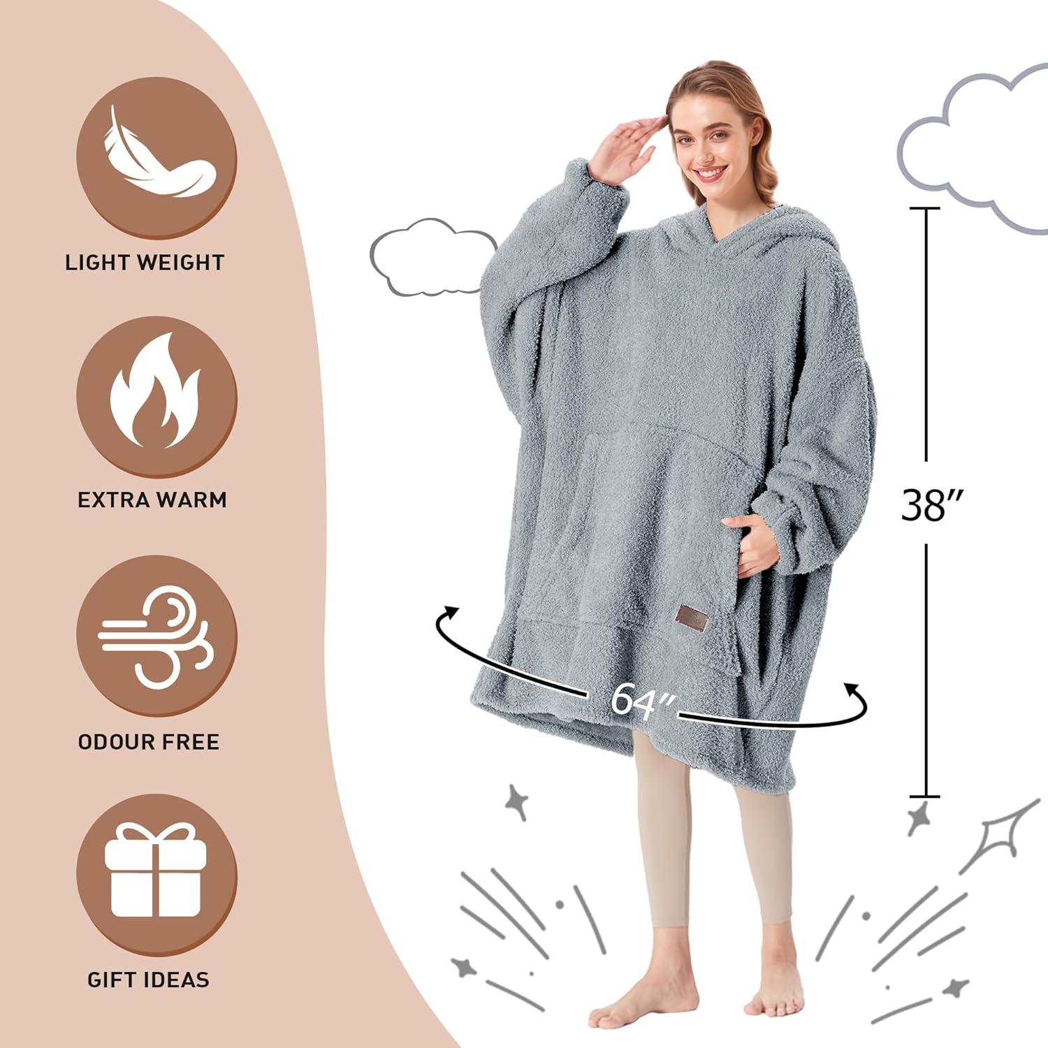 imageCatalonia Wearable Blanket Hoodie Oversized Hoodie Blanket Sweatshirt Blanket for Women Men AdultsGray