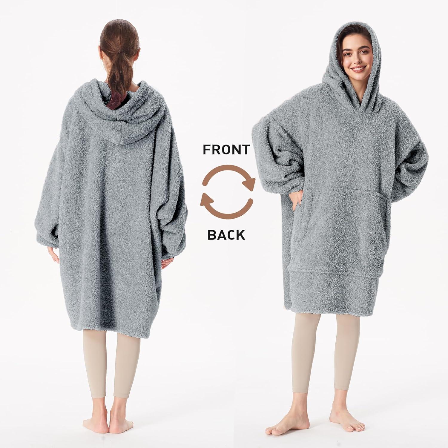 imageCatalonia Wearable Blanket Hoodie Oversized Hoodie Blanket Sweatshirt Blanket for Women Men AdultsGray