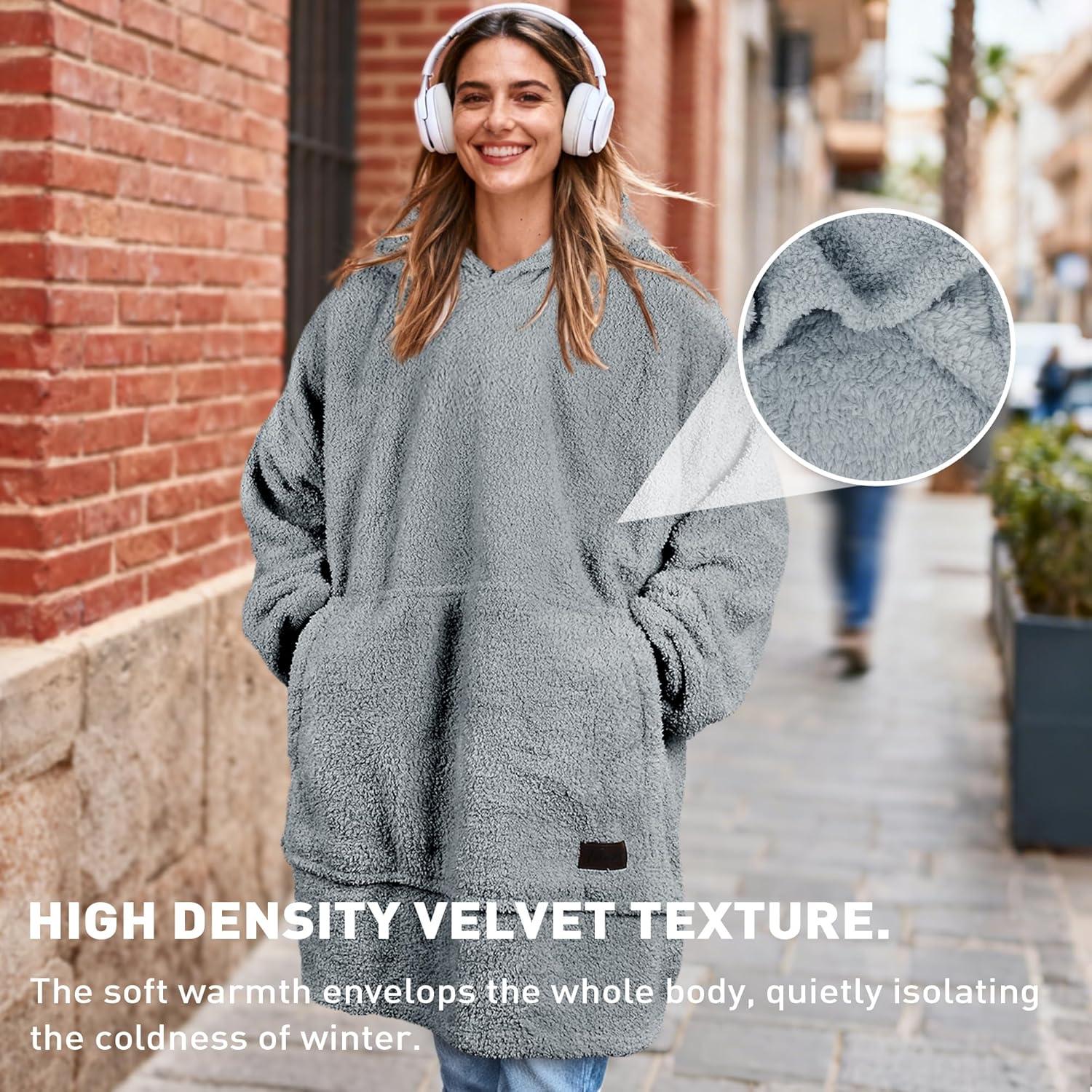 imageCatalonia Wearable Blanket Hoodie Oversized Hoodie Blanket Sweatshirt Blanket for Women Men AdultsGray