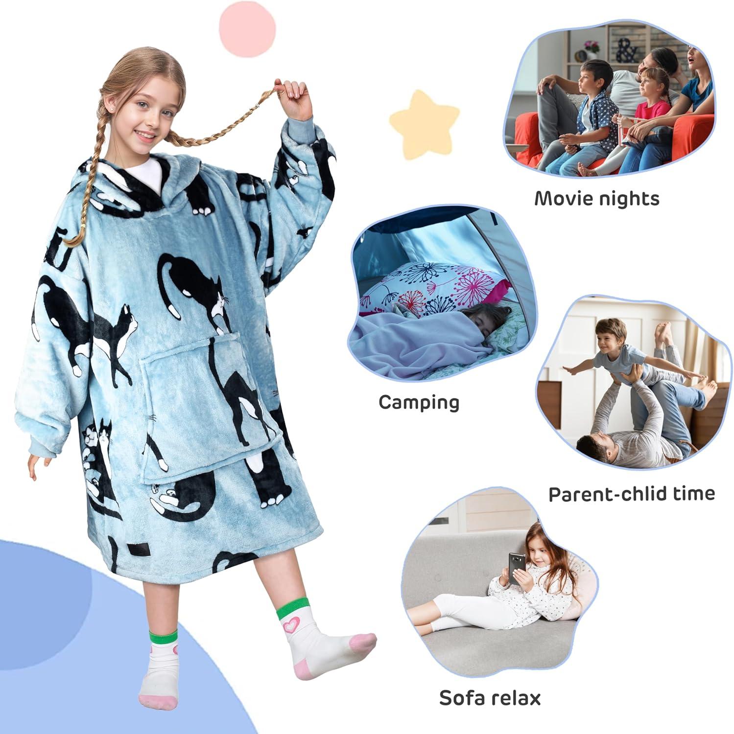 imageCatalonia Wearable Blanket Hoodie for Kids Oversized Warm Cozy Hooded Blanket Sweatshirt Blanket with Pocket amp SleevesWondercat Gray