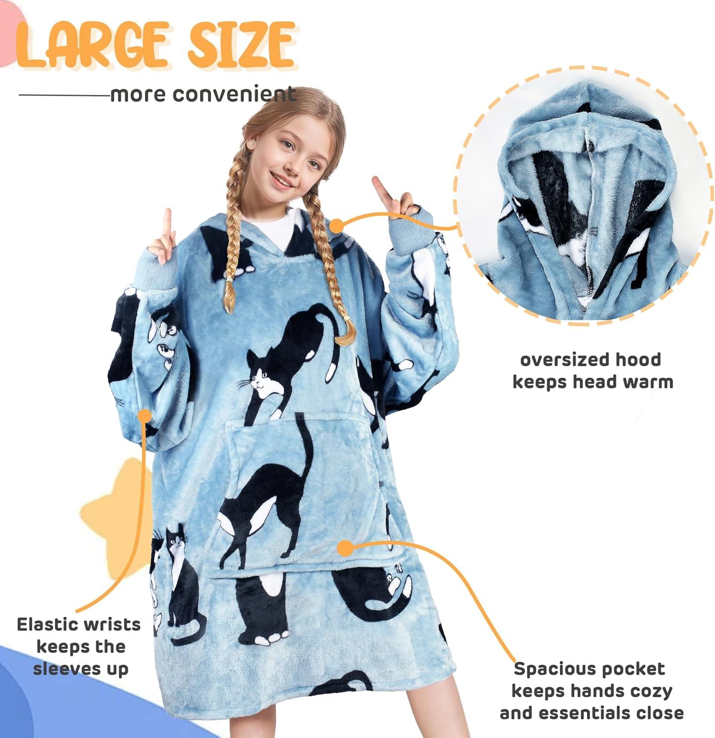 imageCatalonia Wearable Blanket Hoodie for Kids Oversized Warm Cozy Hooded Blanket Sweatshirt Blanket with Pocket amp SleevesWondercat Gray