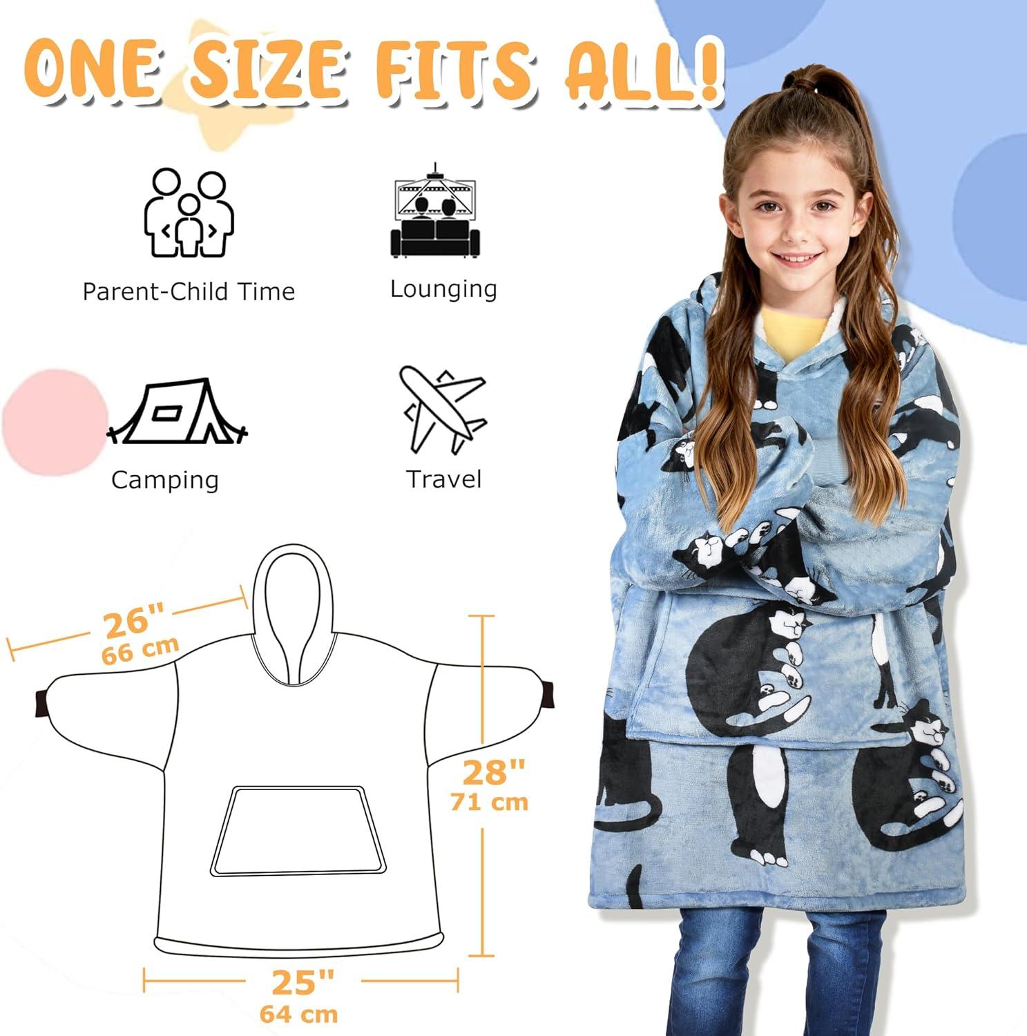 imageCatalonia Wearable Blanket Hoodie for Kids Oversized Warm Cozy Hooded Blanket Sweatshirt Blanket with Pocket amp SleevesWondercat Gray