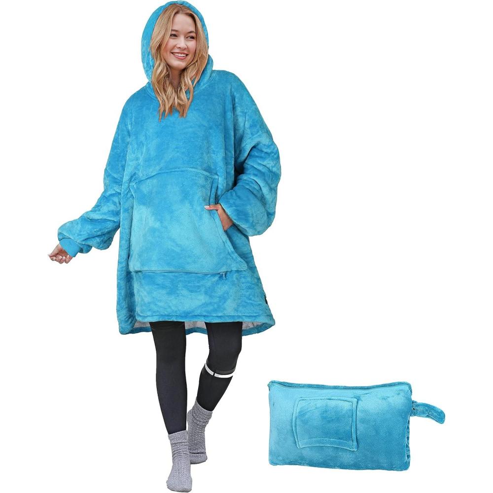 imageCatalonia Oversized Blanket Hoodie Sweatshirt Wearable Sherpa Blanket Pullover Gift for HerBlue