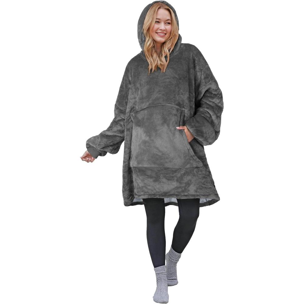 imageCatalonia Oversized Blanket Hoodie Sweatshirt Wearable Sherpa Blanket Pullover Gift for HerGrey