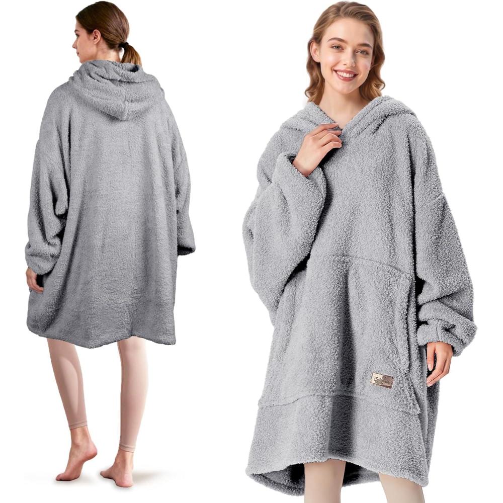 imageCatalonia Wearable Blanket Hoodie Oversized Hoodie Blanket Sweatshirt Blanket for Women Men AdultsGray