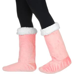 Catalonia Sherpa Slipper Socks for Women,Winter Indoor Home Non Skid Booties,Soft,Warm,Fluffy(Pink)