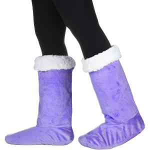 Catalonia Sherpa Slipper Socks for Women,Winter Indoor Home Non Skid Booties,Soft,Warm,Fluffy(Purple)