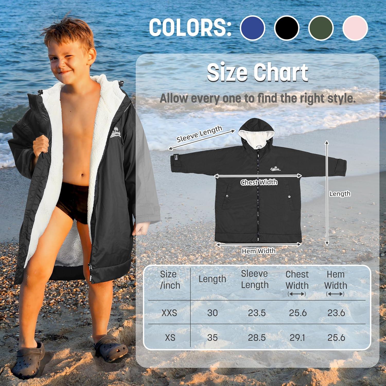 imageCatalonia Swim Parka with Hood Lightweight Youth Surf Swim Jacket Waterproof amp Warm Sherpa Lined Swim CoatBlack