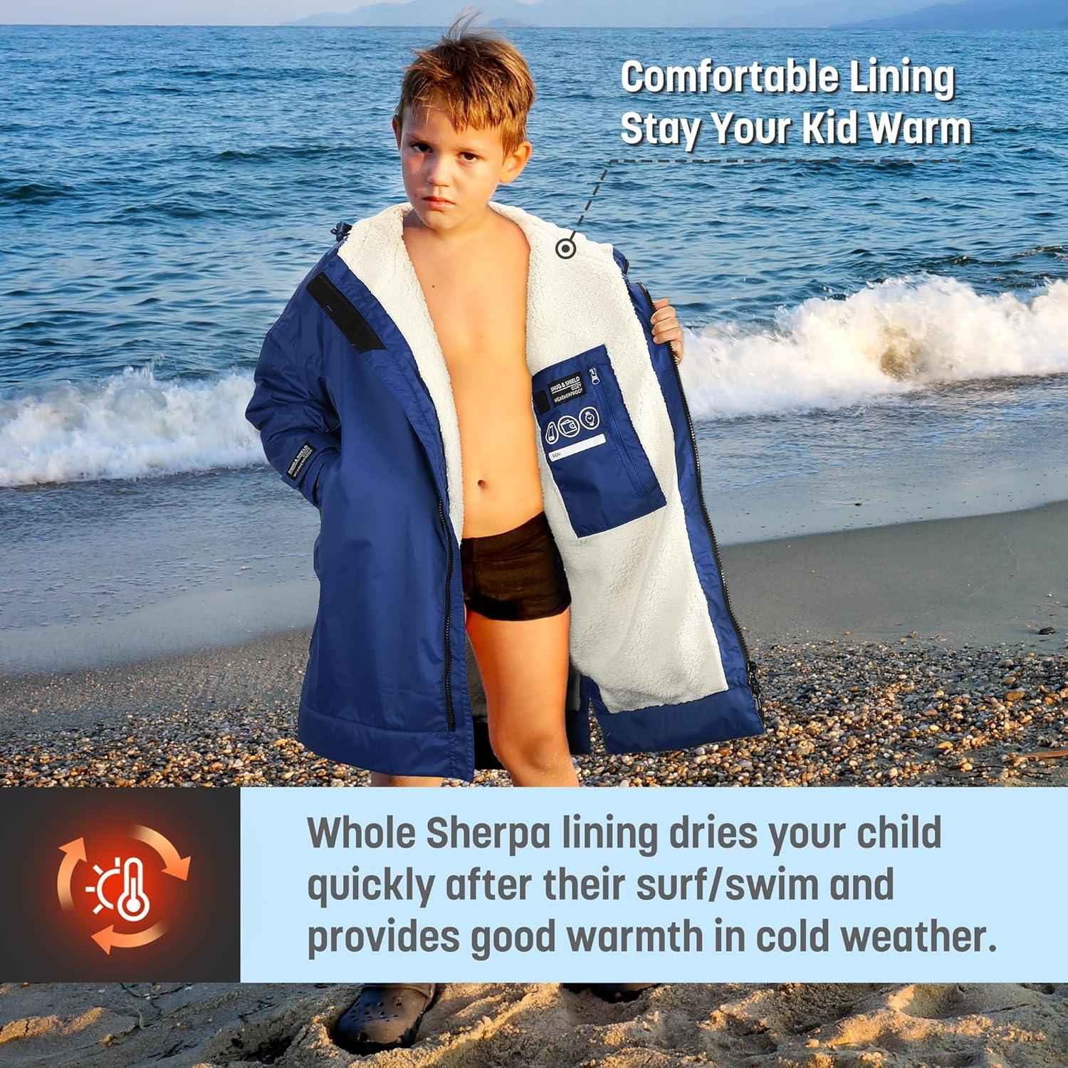imageCatalonia Swim Parka with Hood Lightweight Youth Surf Swim Jacket Waterproof amp Warm Sherpa Lined Swim CoatBlue