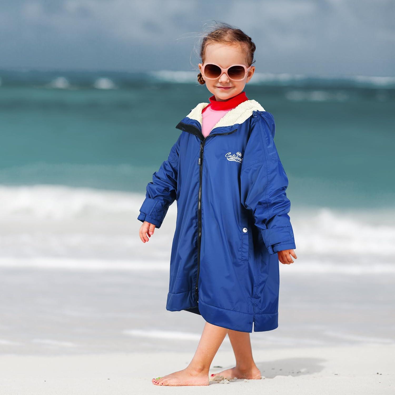 imageCatalonia Swim Parka with Hood Lightweight Youth Surf Swim Jacket Waterproof amp Warm Sherpa Lined Swim CoatBlue