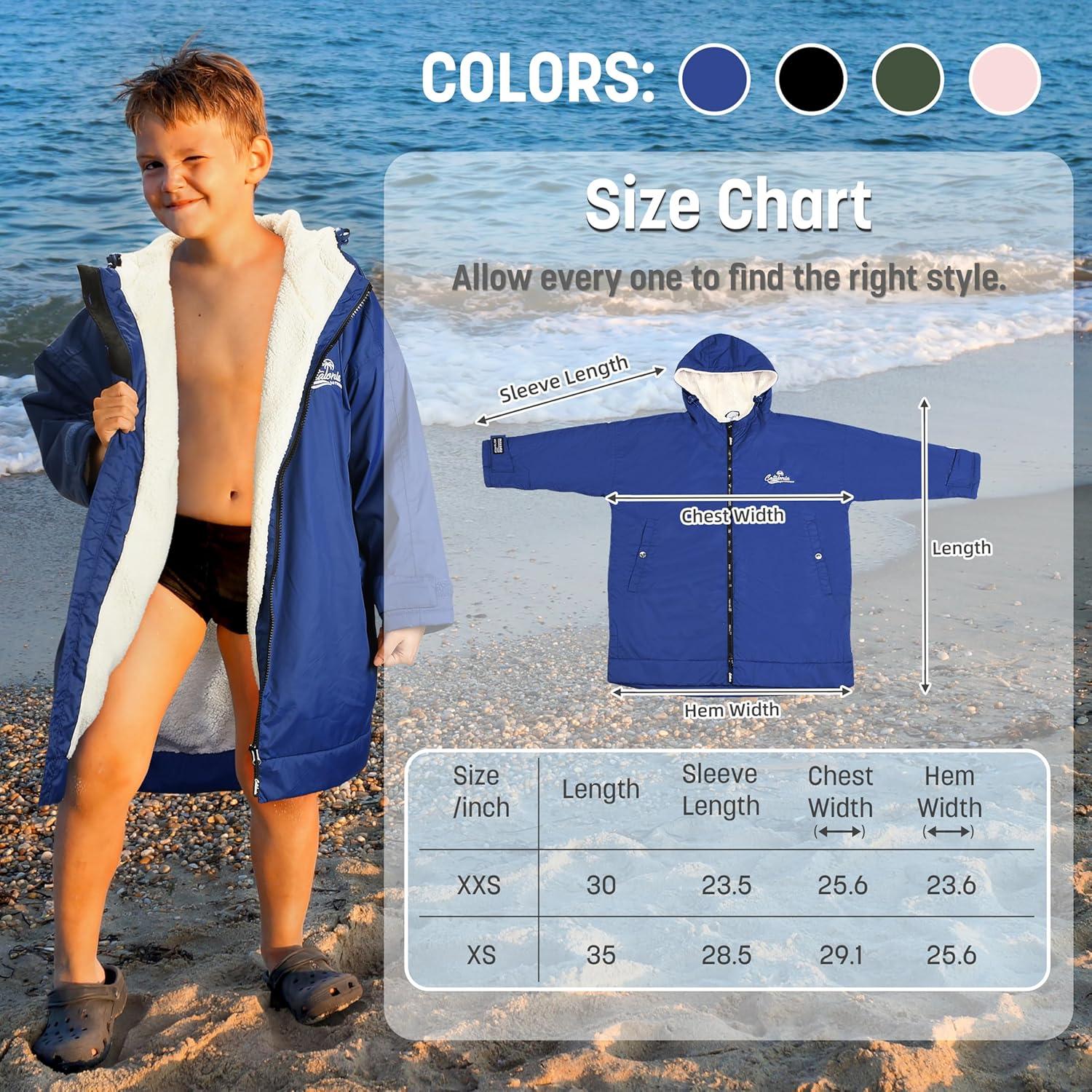 imageCatalonia Swim Parka with Hood Lightweight Youth Surf Swim Jacket Waterproof amp Warm Sherpa Lined Swim CoatBlue