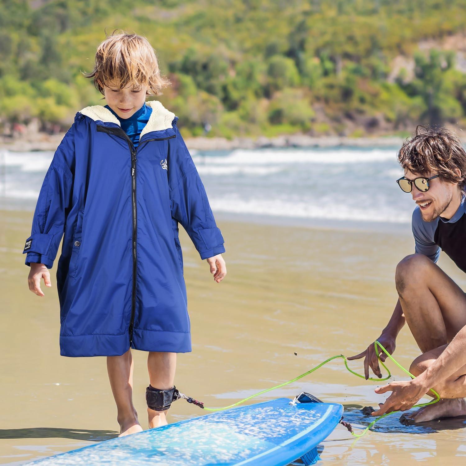 imageCatalonia Swim Parka with Hood Lightweight Youth Surf Swim Jacket Waterproof amp Warm Sherpa Lined Swim CoatBlue