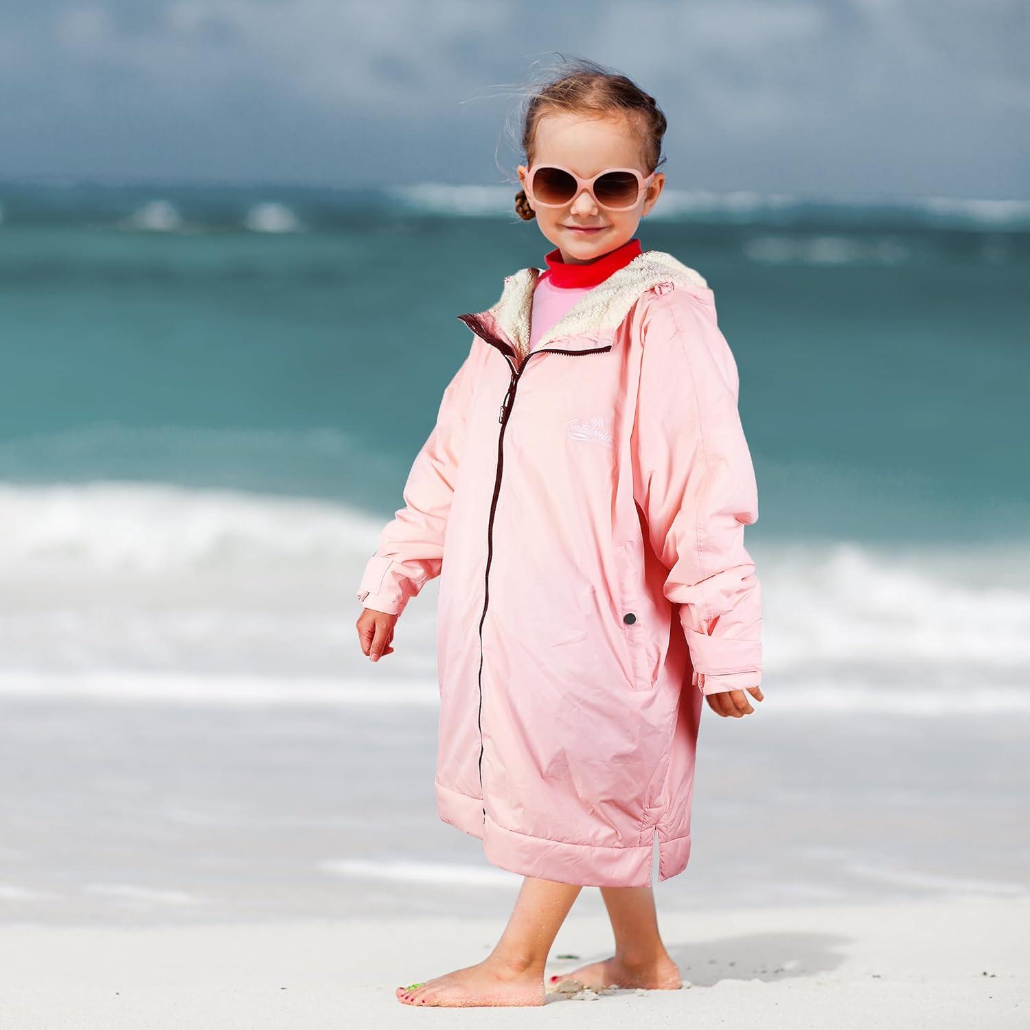 imageCatalonia Swim Parka with Hood Lightweight Youth Surf Swim Jacket Waterproof amp Warm Sherpa Lined Swim CoatPink