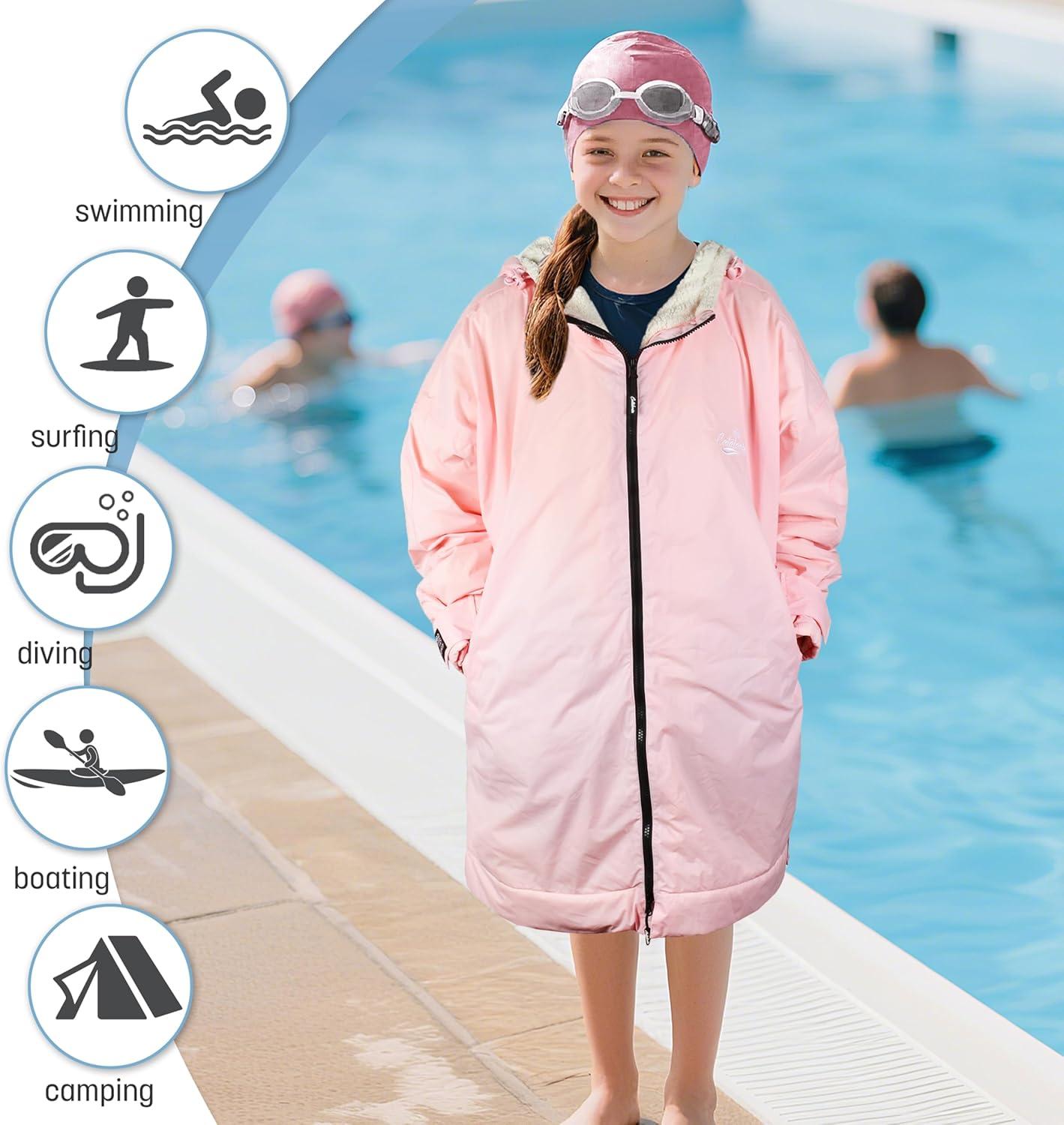 imageCatalonia Swim Parka with Hood Lightweight Youth Surf Swim Jacket Waterproof amp Warm Sherpa Lined Swim CoatPink