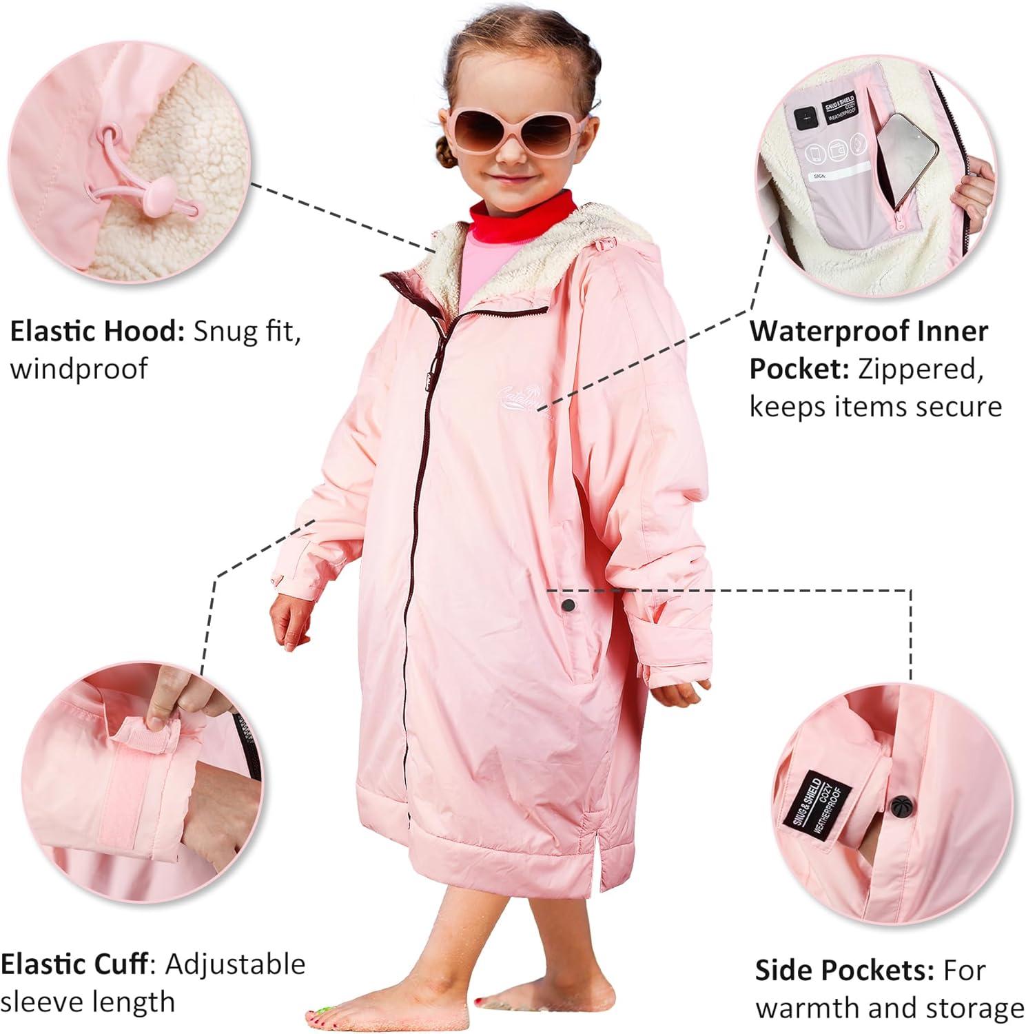 imageCatalonia Swim Parka with Hood Lightweight Youth Surf Swim Jacket Waterproof amp Warm Sherpa Lined Swim CoatPink